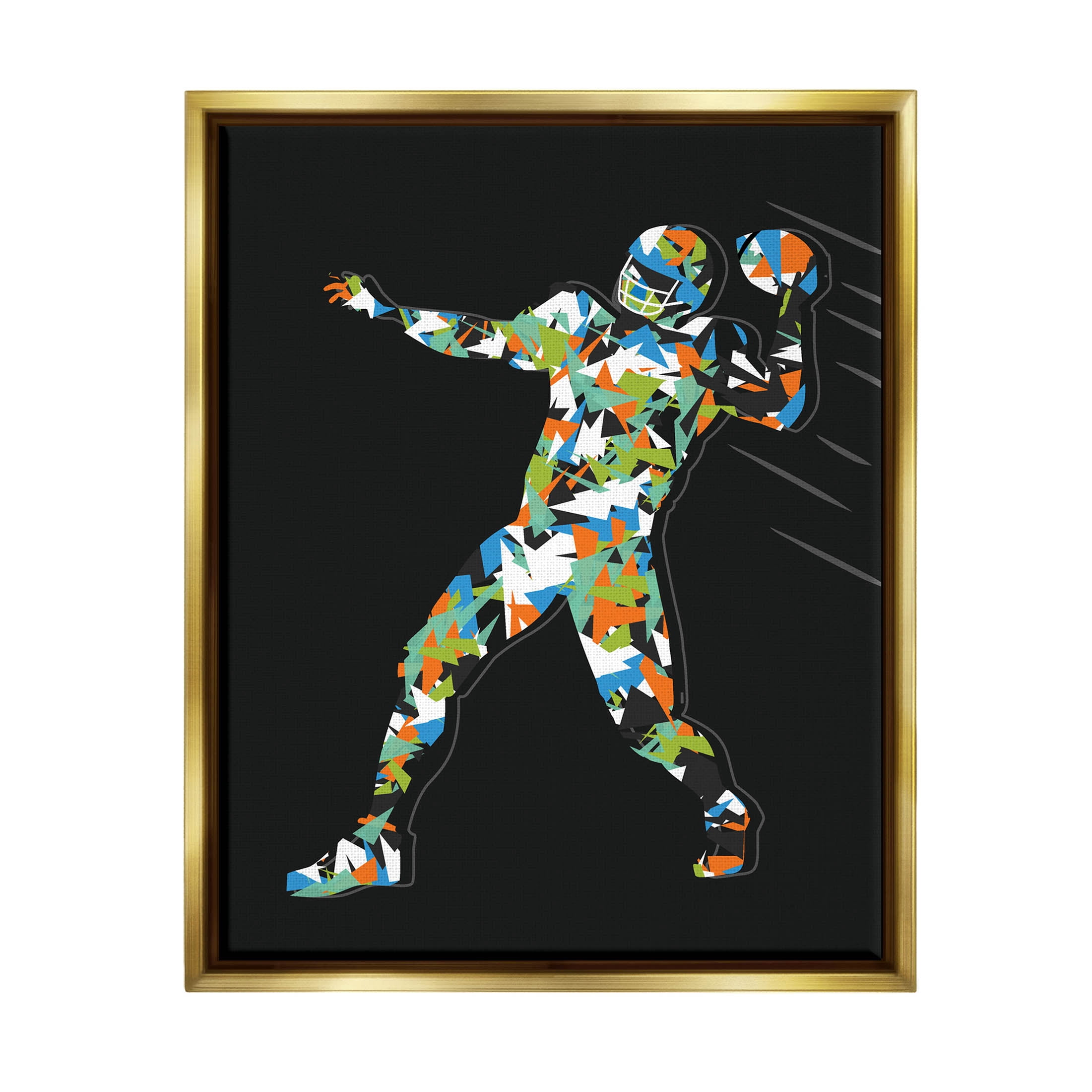 Stupell Industries Abstract Throwing Football Pose Graphic Art Metallic Gold Floating Framed Canvas Print Wall Art, Design by Arrolynn Weiderhold