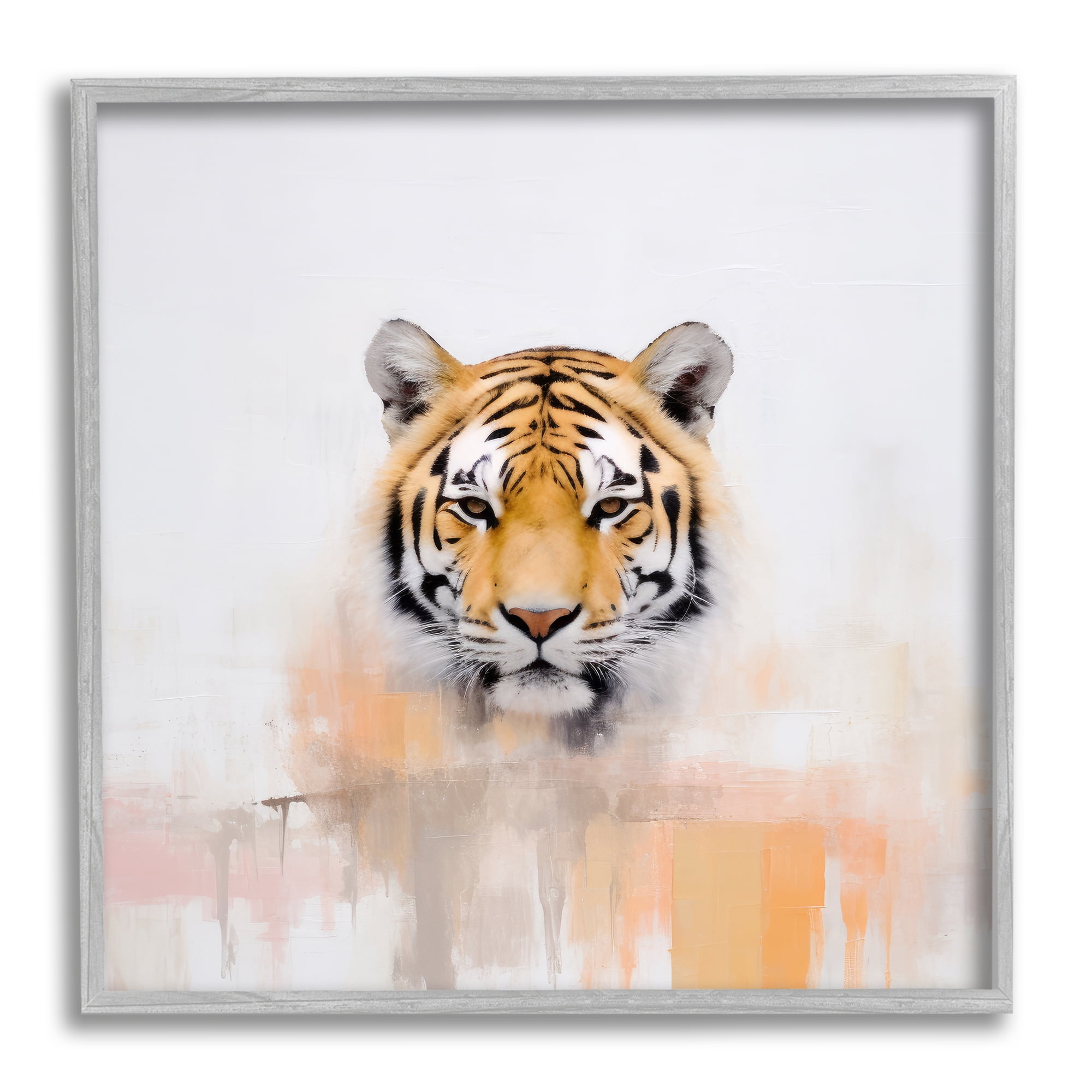 Stupell Industries Abstract Tiger Portrait Animals & Insects Painting Gray Framed Art Print Wall Art, 12 x 12