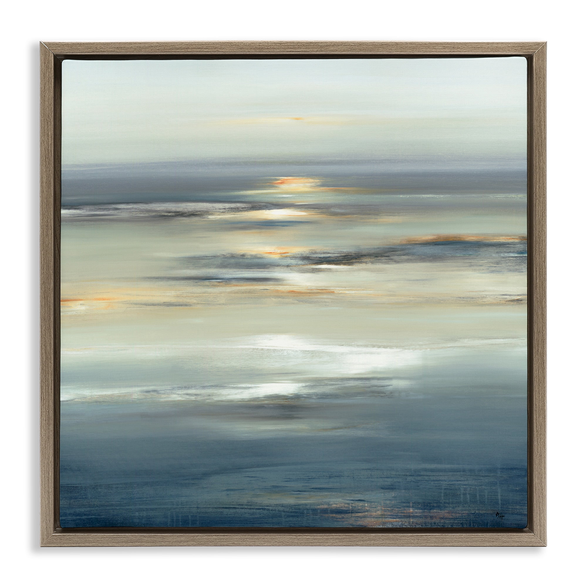 Stupell Industries Abstract Tranquil Nautical Sunrise Nature Painting Brown Floater Framed Canvas Art Print Wall Art, 25 x 25