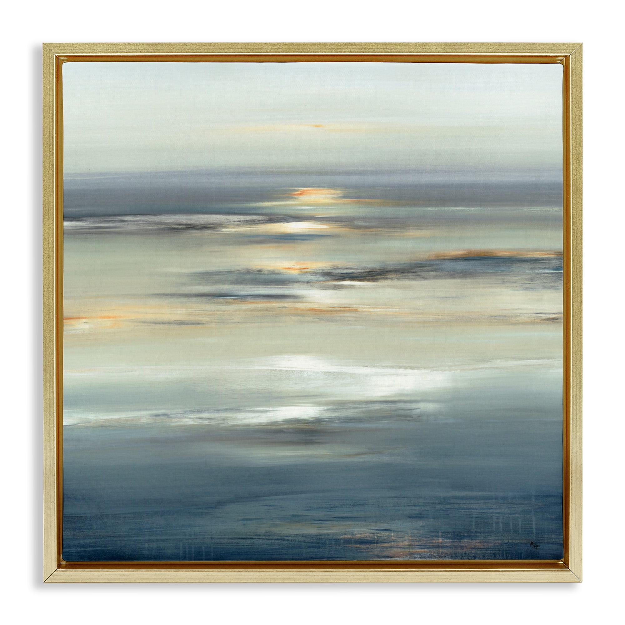 Stupell Industries Abstract Tranquil Nautical Sunrise Nature Painting Gold Floater Framed Canvas Art Print Wall Art, 25 x 25