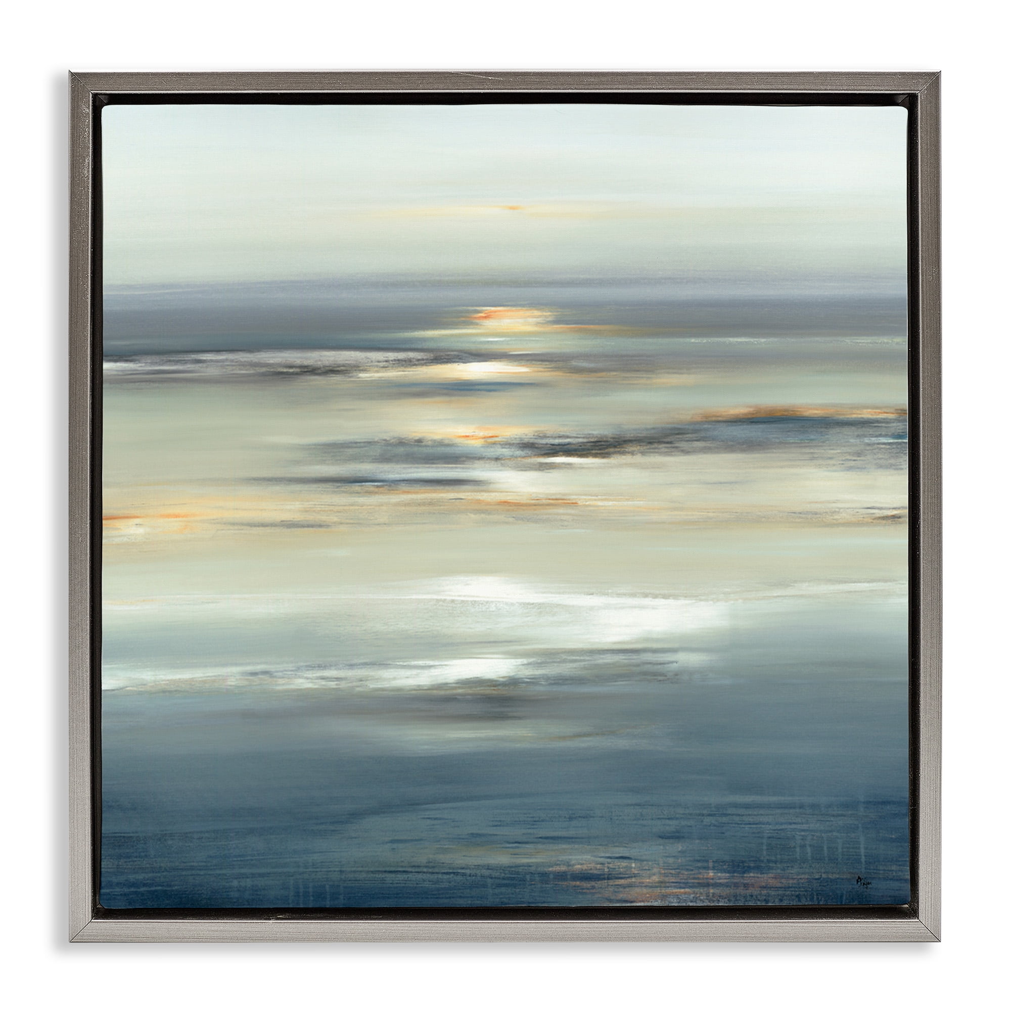 Stupell Industries Abstract Tranquil Nautical Sunrise Nature Painting Gray Floater Framed Canvas Art Print Wall Art, 18 x 18