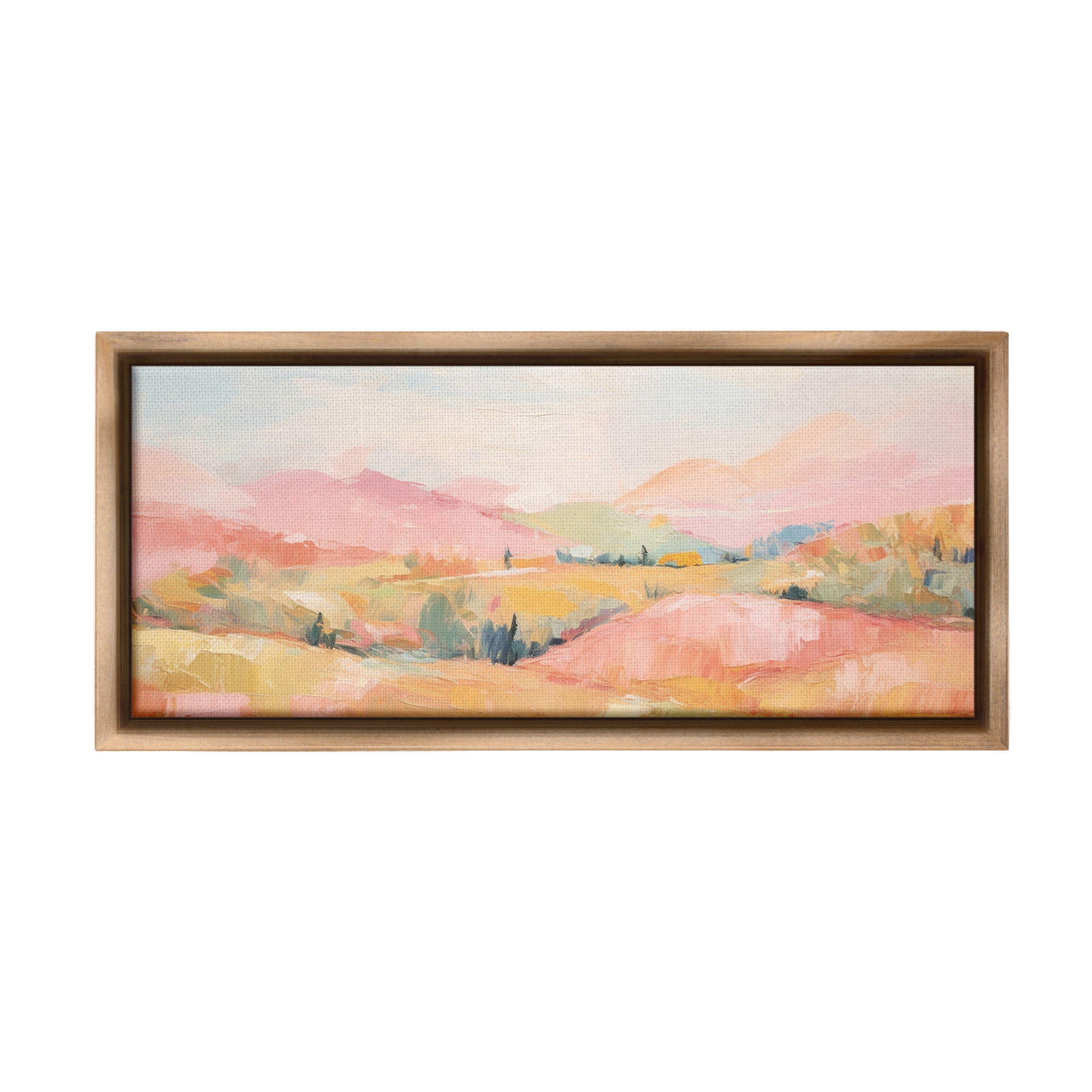 Stupell Industries Abstract Tranquility Hills Landscape Painting Brown Floater Framed Canvas Art Print Wall Art, 25 x 11