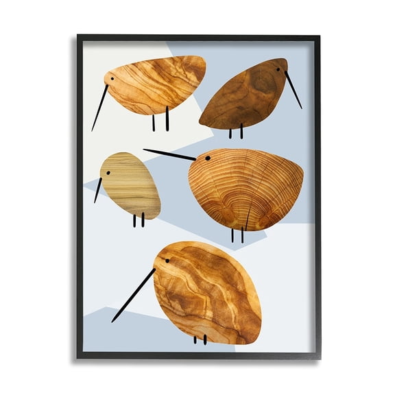 Stupell Industries Abstract Tree Pattern Birds Blue Geometric Shapes Black Framed by Daphne Polselli