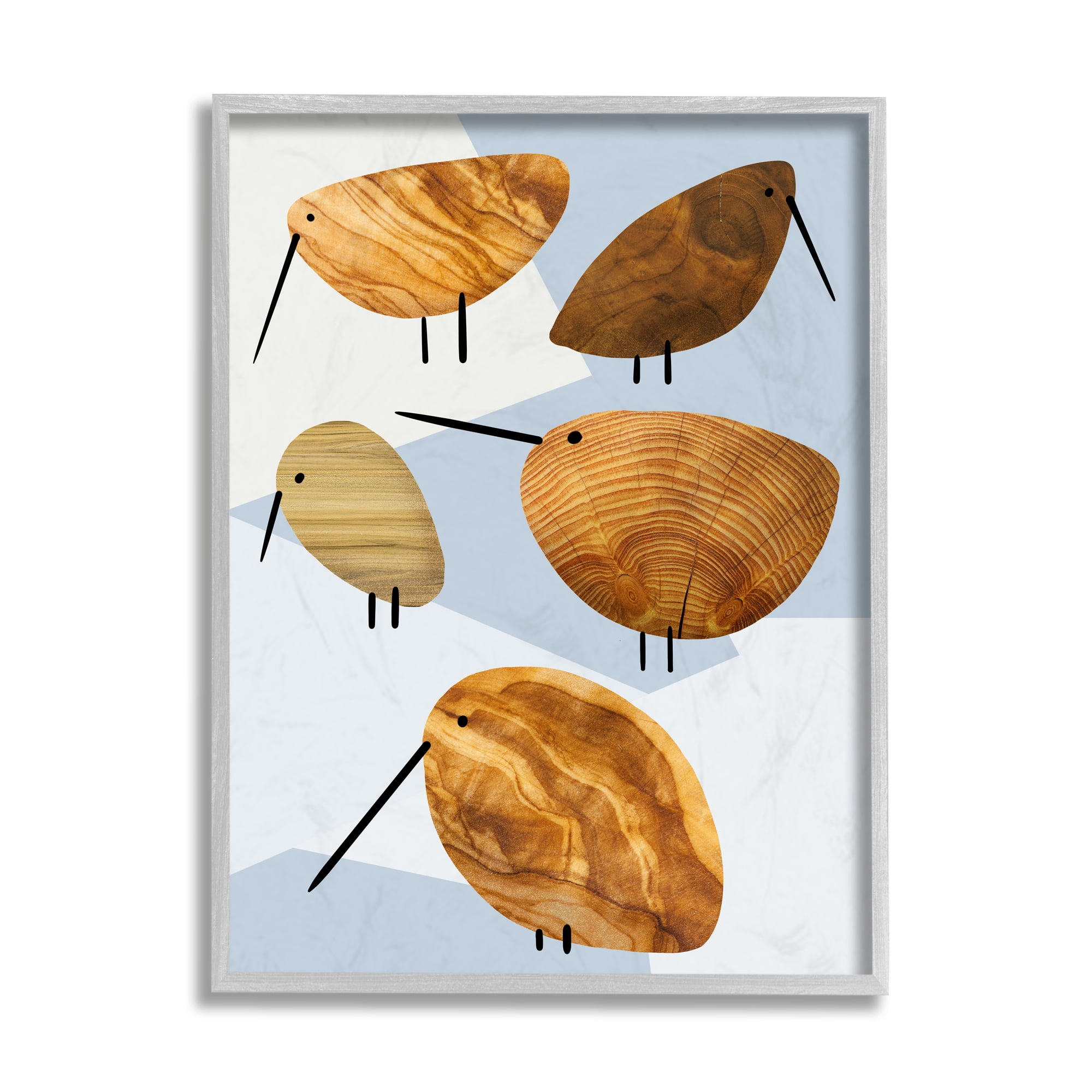 Stupell Industries Abstract Tree Pattern Birds Blue Geometric Shapes Gray Framed by Daphne Polselli
