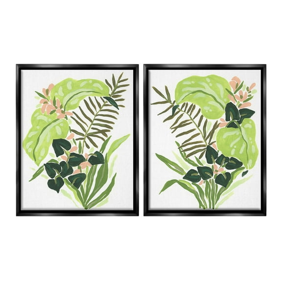 Stupell Industries Abstract Tropical Blooms Botanical & Floral Painting Black Floater Framed Canvas Art Print Wall Art, 17 x 21, Set of 2