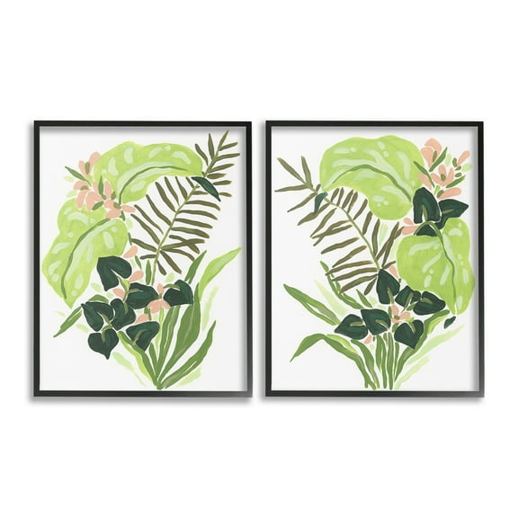 Stupell Industries Abstract Tropical Blooms Botanical & Floral Painting Black Framed Art Print Wall Art, 11 x 14, Set of 2