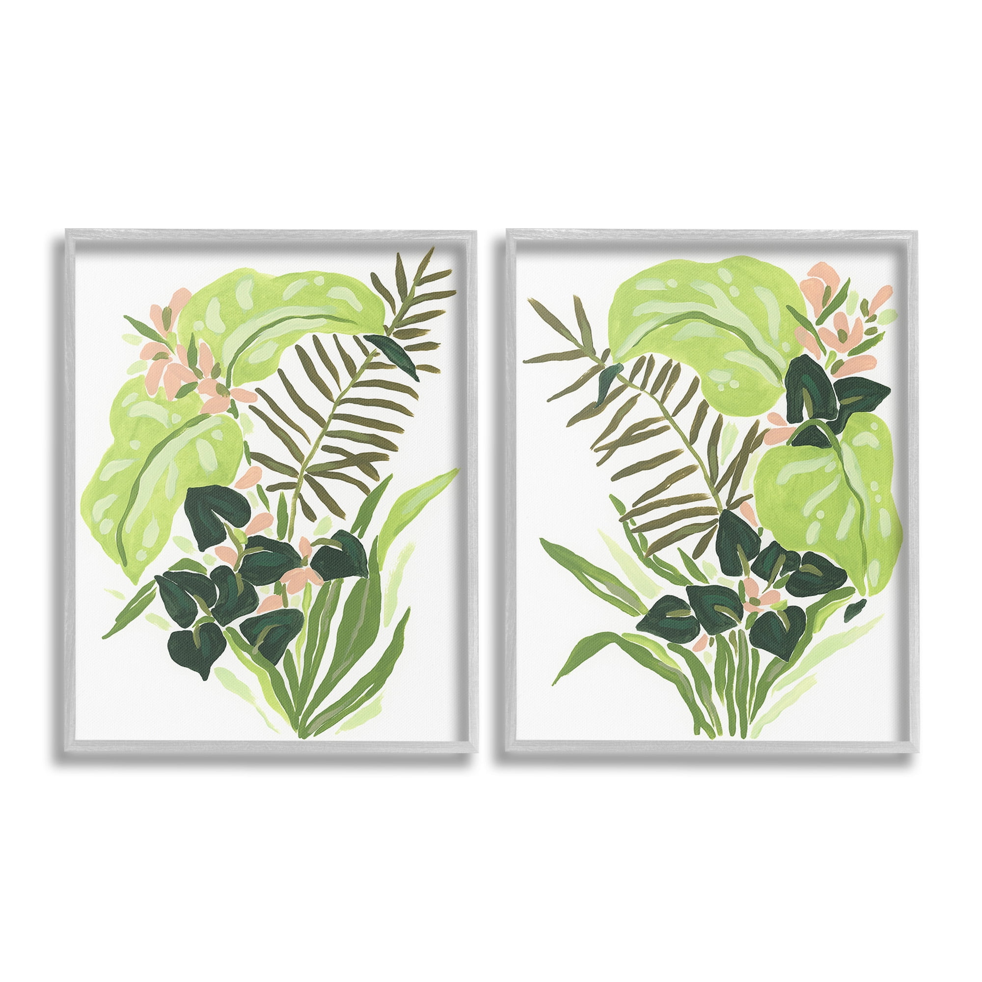 Gray Framed Abstract Tropical Botanical Print Set, 11 x 14