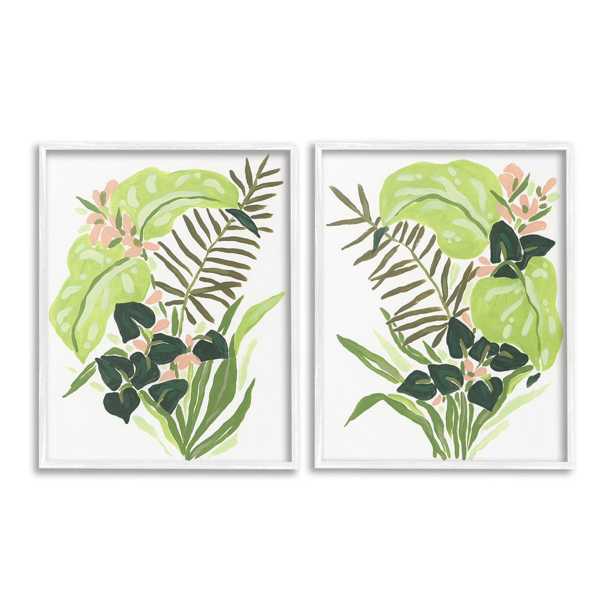 Stupell Industries Abstract Tropical Blooms Botanical & Floral Painting White Framed Art Print Wall Art, 24 x 30, Set of 2