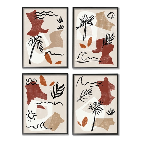 Stupell Industries Abstract Tropical Boho Shapes & Botanicals Neutral Tones Framed Wall Art, 11 x 14, Design by Melissa Wang