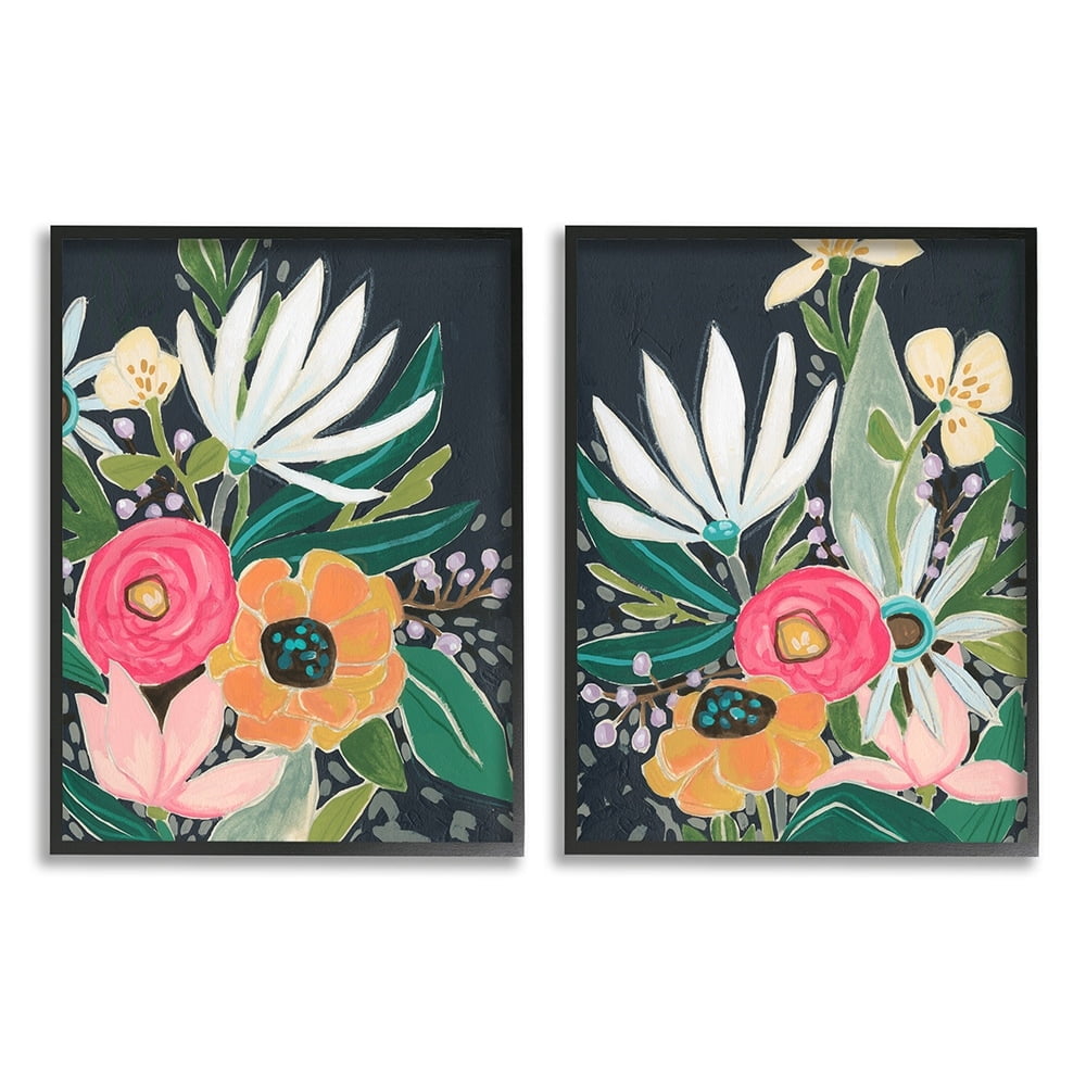 Black Framed Abstract Tropical Floral Print Wall Art, 16 x 20