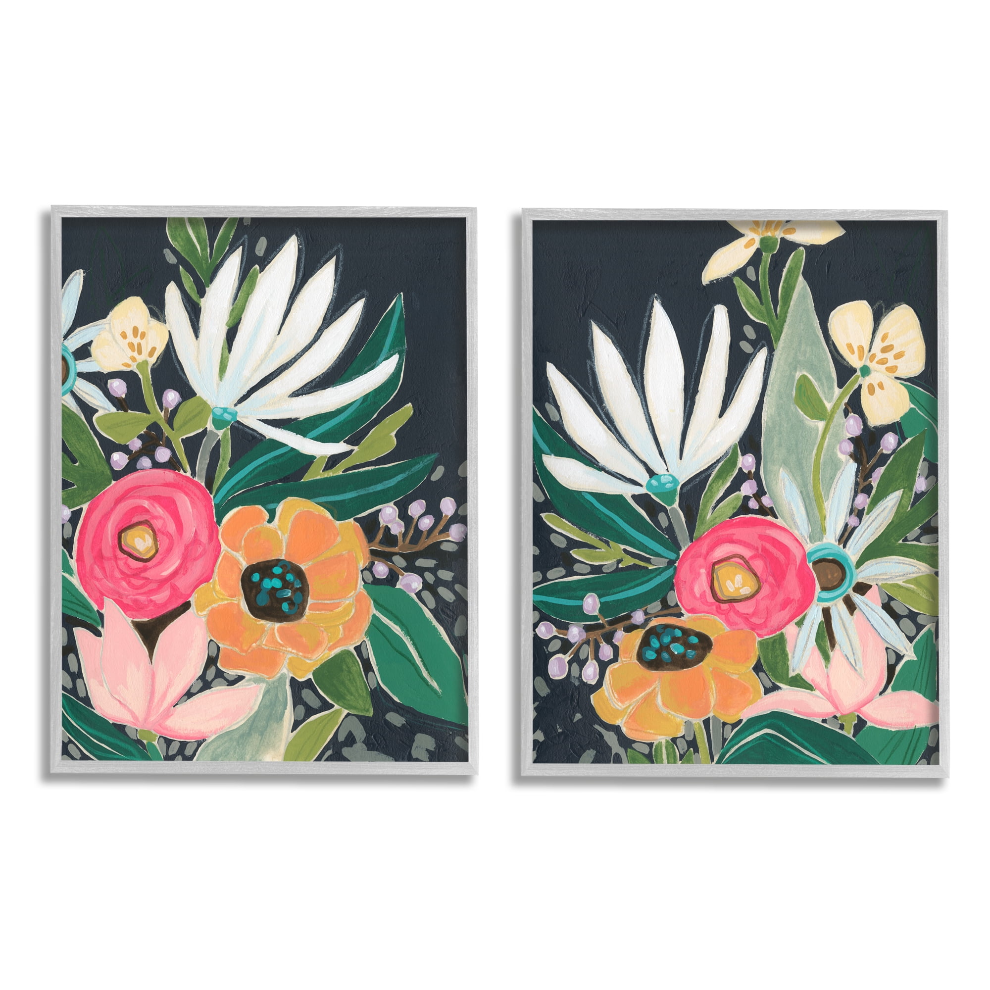 Stupell Industries Abstract Tropical Florals Whimsical Flower Petals Gray Framed by June Erica Vess