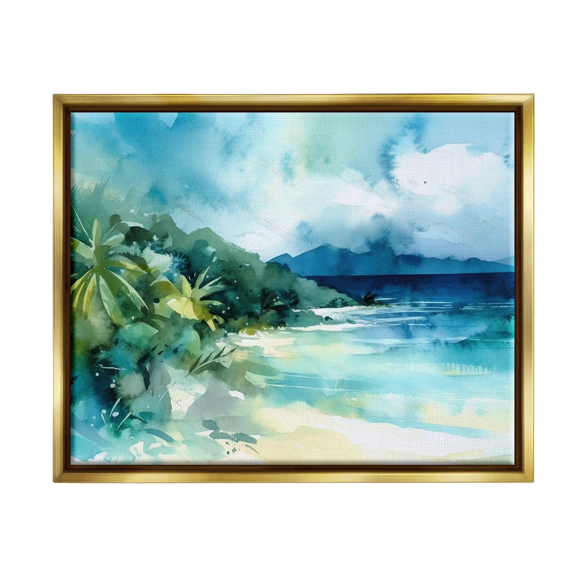 Stupell Industries Abstract Tropical Landscape Landscape Painting Gold Floater Framed Canvas Art Print Wall Art, 21 x 17