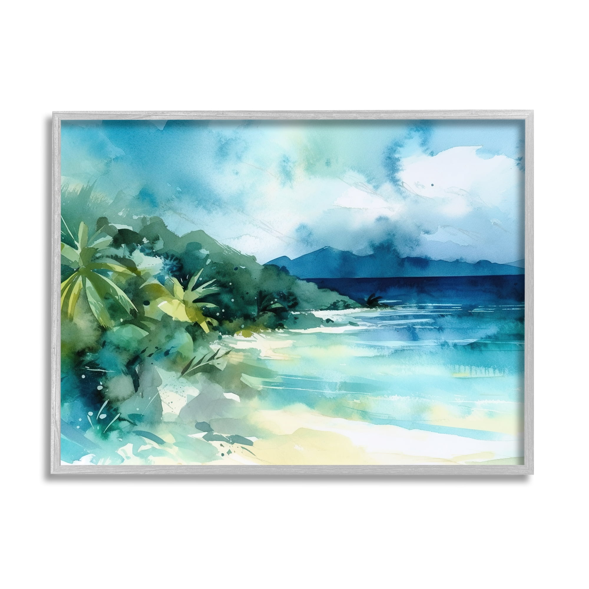 Stupell Industries Abstract Tropical Landscape Landscape Painting Gray Framed Art Print Wall Art, 20 x 16