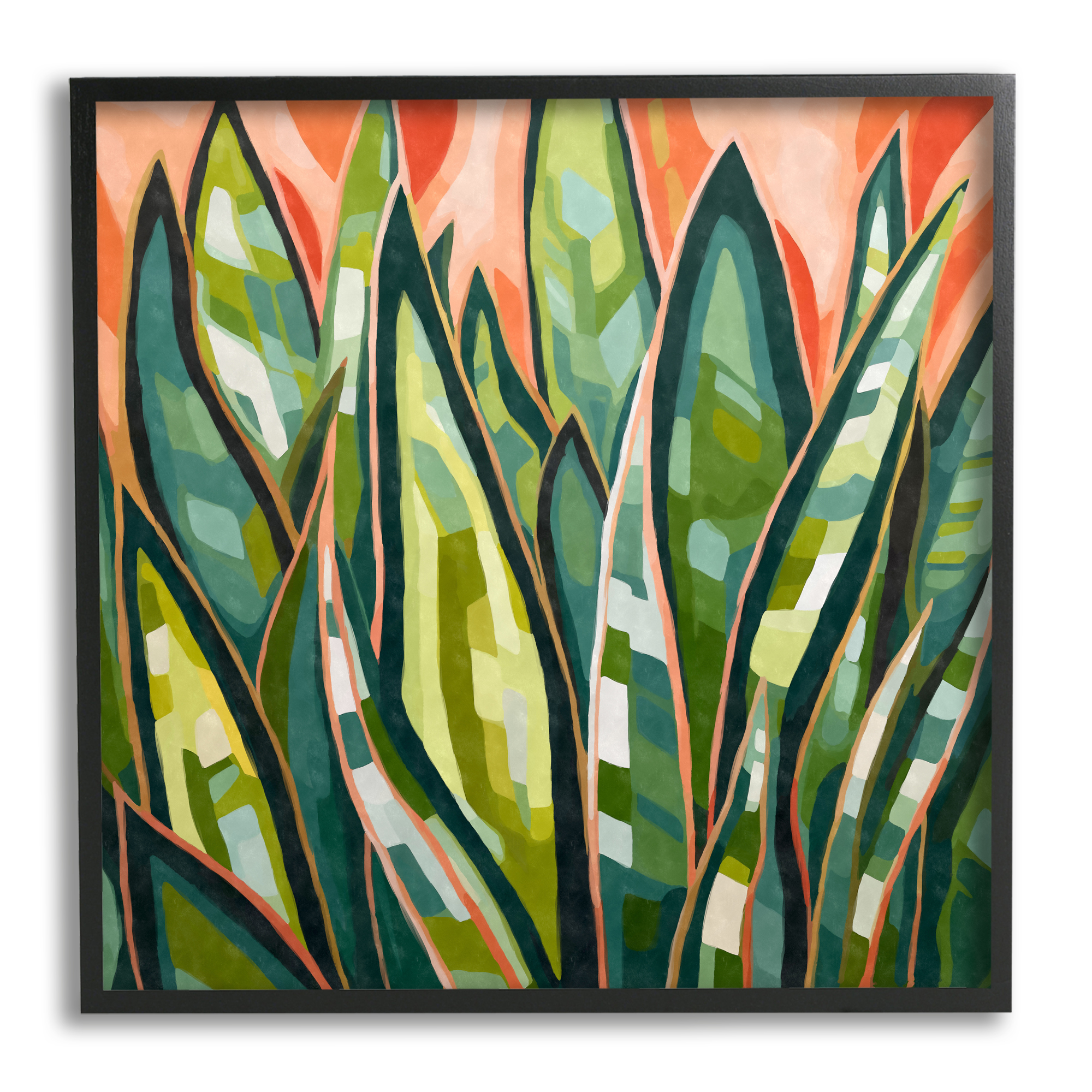 Stupell Industries Abstract Tropical Leaves Botanical & Floral Painting Black Framed Art Print Wall Art, 24 x 24