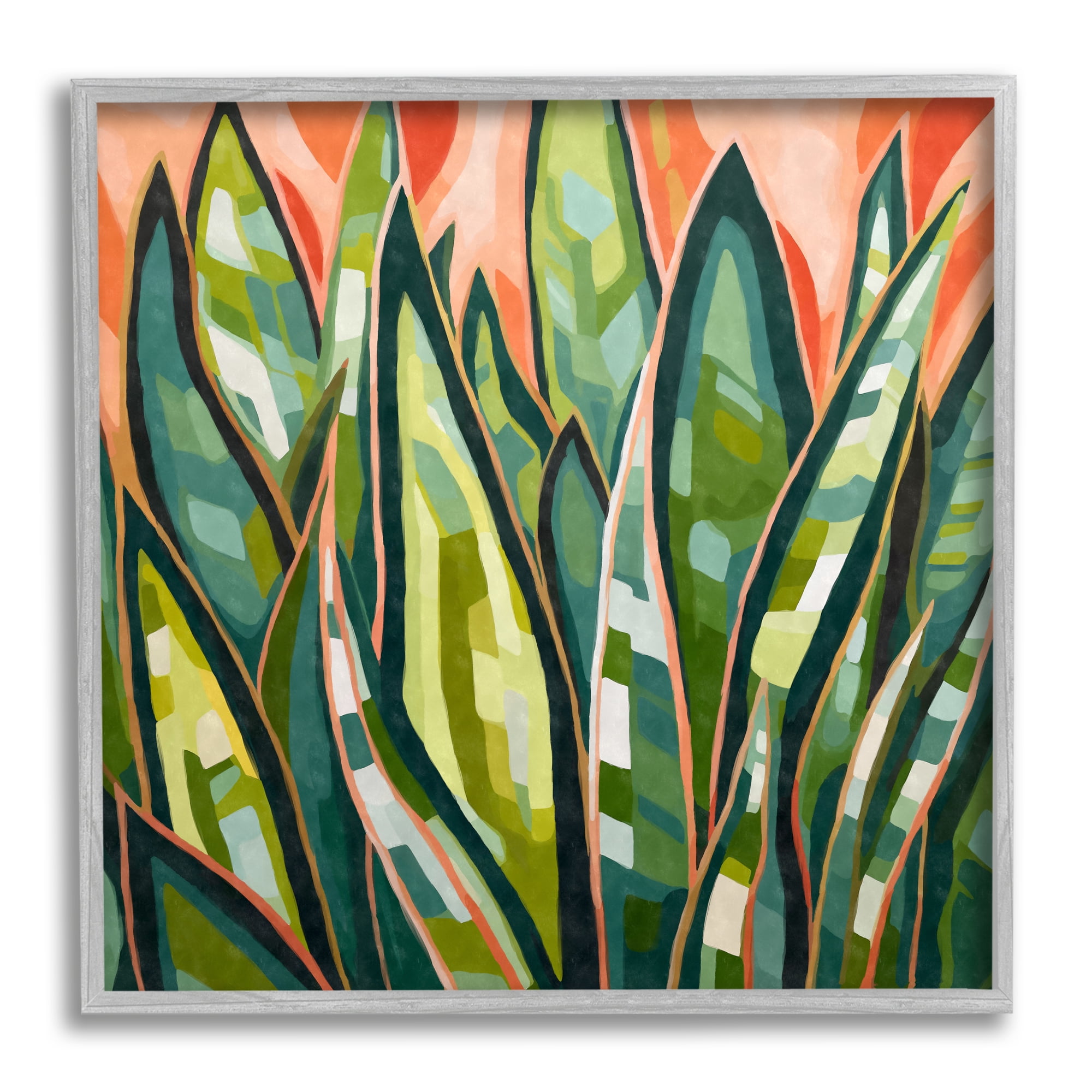 Stupell Industries Abstract Tropical Leaves Botanical & Floral Painting Gray Framed Art Print Wall Art, 12 x 12