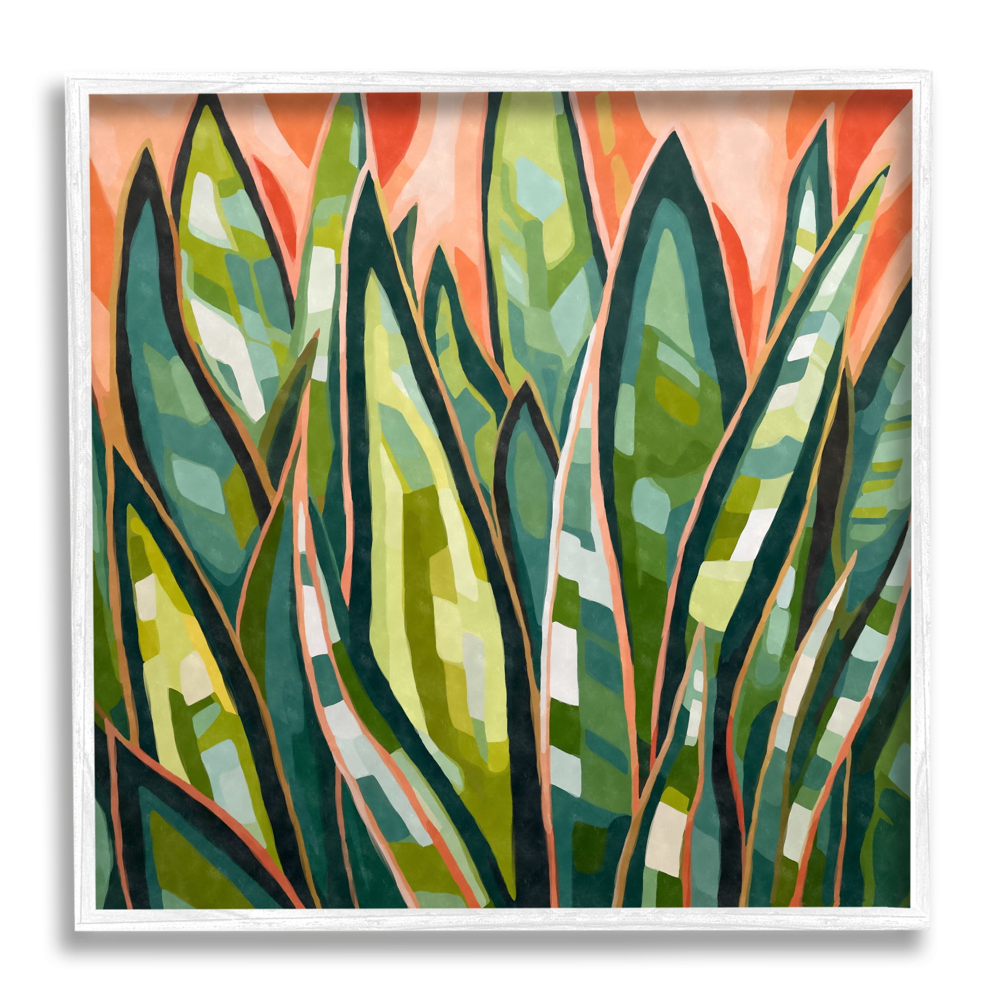 Stupell Industries Abstract Tropical Leaves Botanical & Floral Painting White Framed Art Print Wall Art, 17 x 17