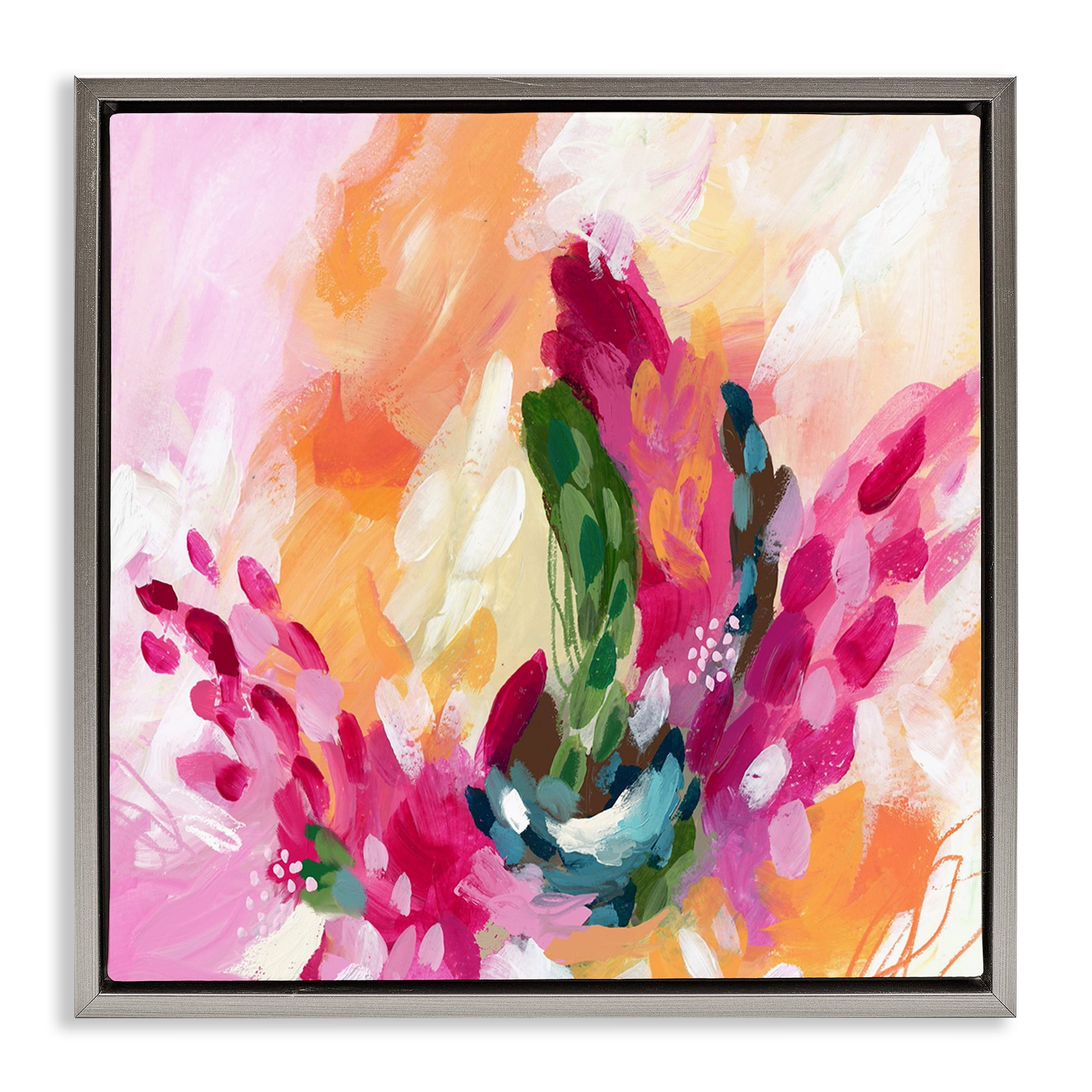 Stupell Industries Abstract Tropical Punch Abstract Painting Gray Floater Framed Canvas Art Print Wall Art, 18 x 18