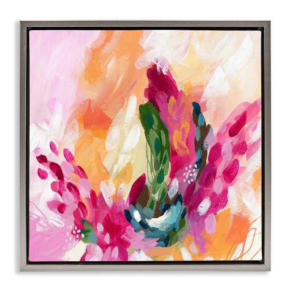 Stupell Industries Abstract Tropical Punch Abstract Painting Gray Floater Framed Canvas Art Print Wall Art, 25 x 25