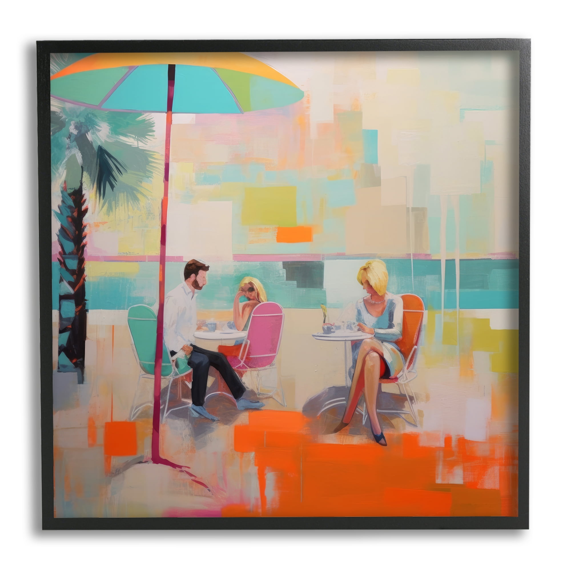 Stupell Industries Abstract Tropical Summer Abstract Painting Black Framed Art Print Wall Art, 24 x 24