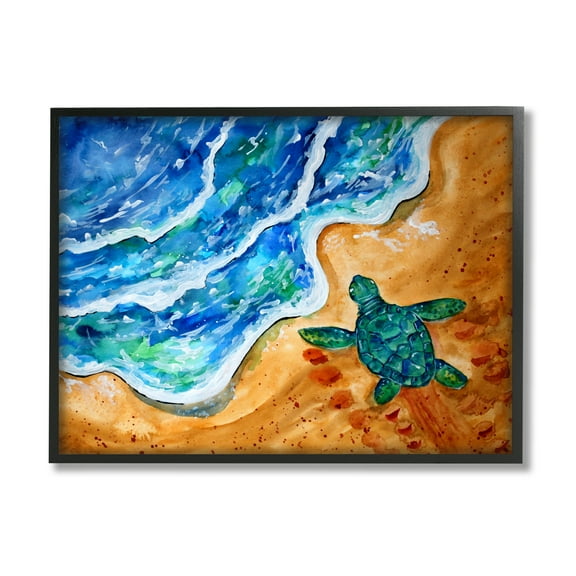 Stupell Industries Abstract Turtle on Shore Animals & Insects Painting Black Framed Art Print Wall Art, 14 x 11