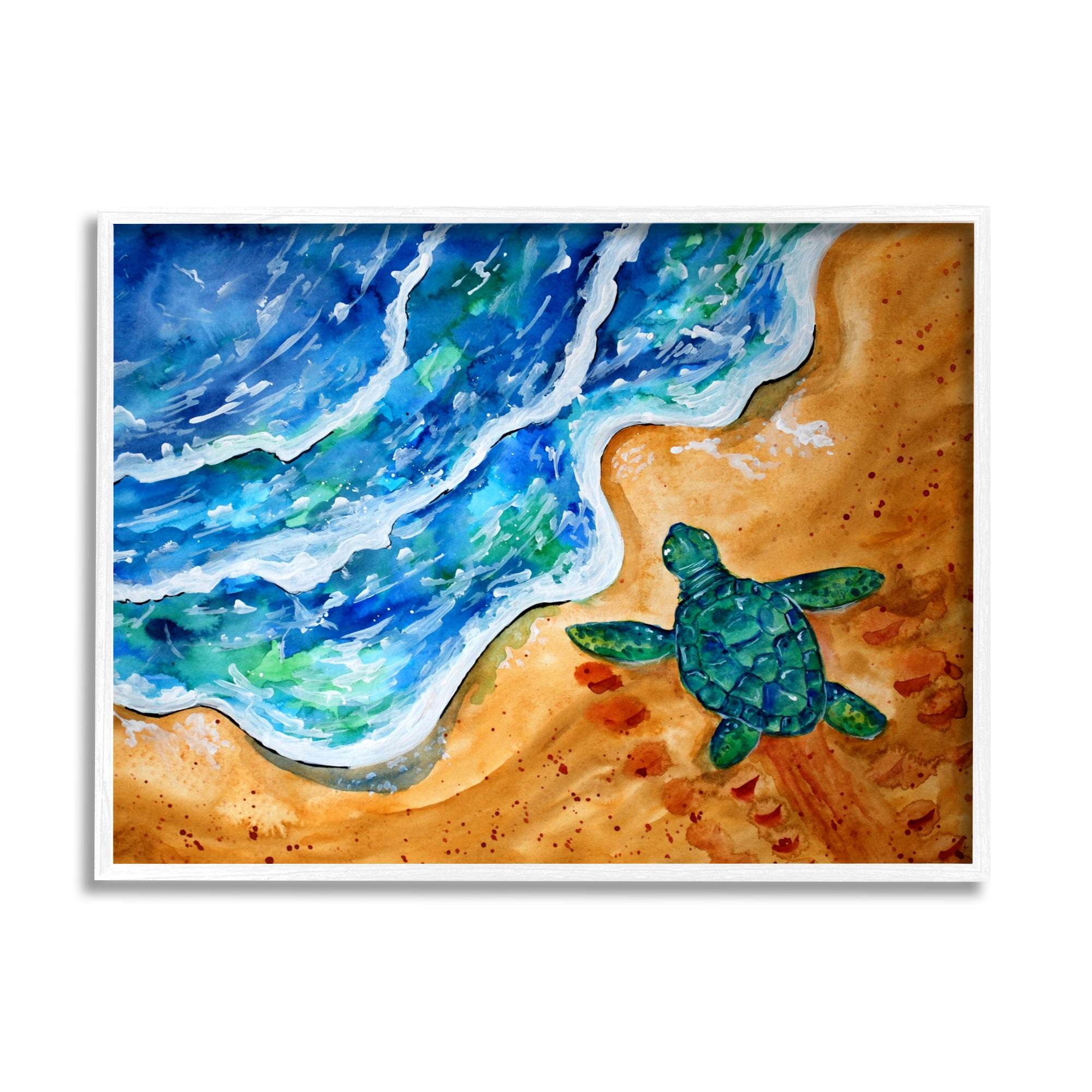 Stupell Industries Abstract Turtle on Shore Animals & Insects Painting White Framed Art Print Wall Art, 14 x 11