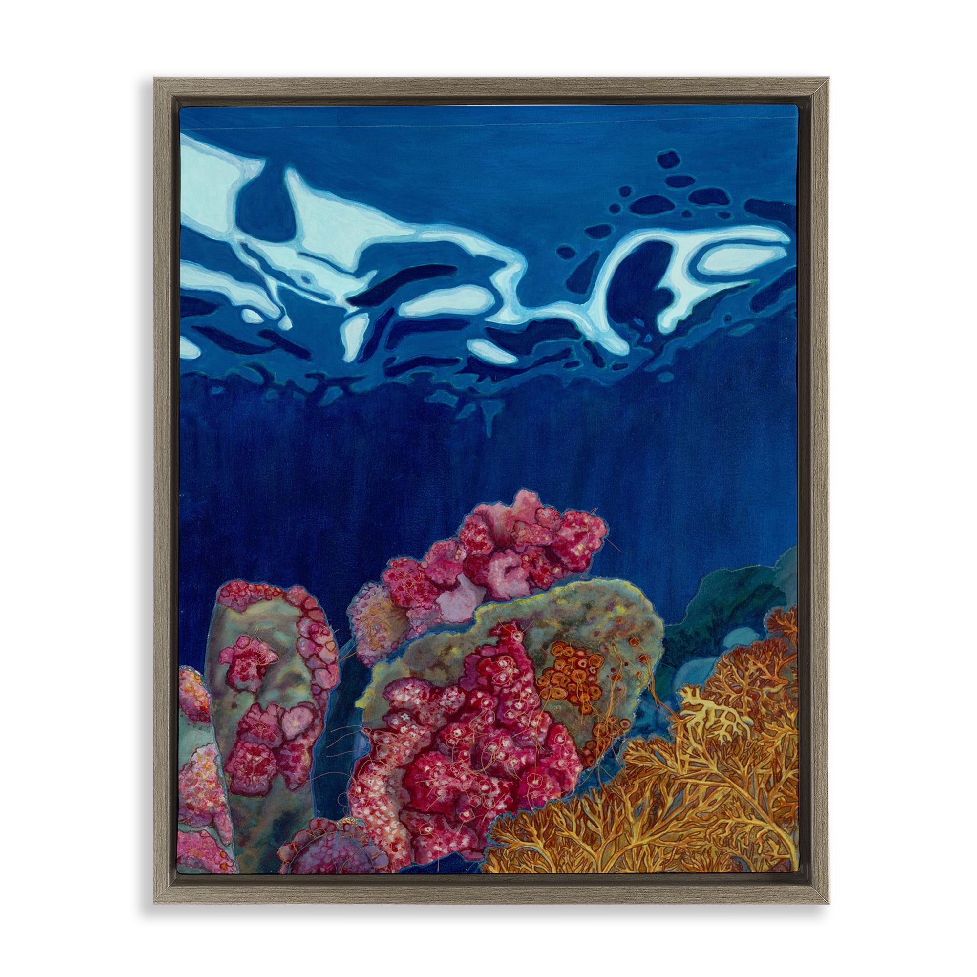 Stupell Industries Abstract Underwater Coral Nautical & Beach Painting Brown Floater Framed Canvas Art Print Wall Art, 25 x 31