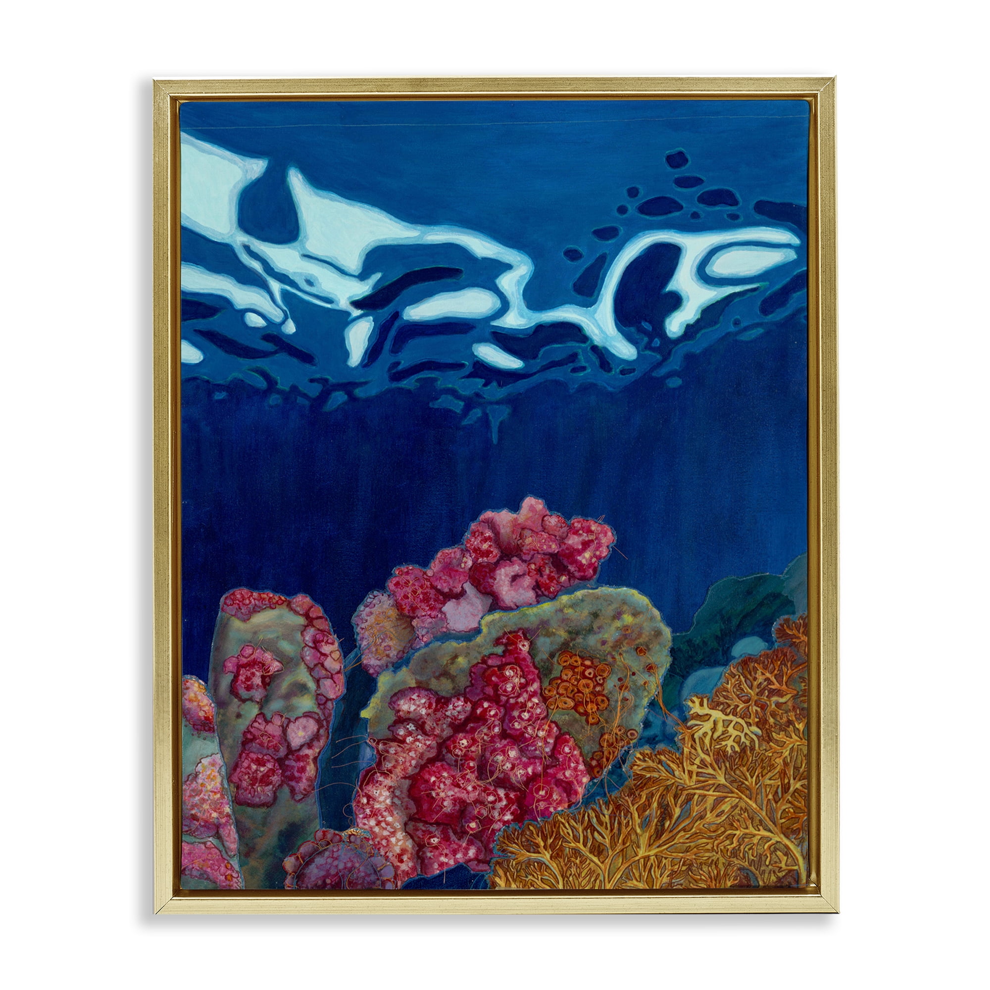 Stupell Industries Abstract Underwater Coral Nautical & Beach Painting Gold Floater Framed Canvas Art Print Wall Art, 17 x 21