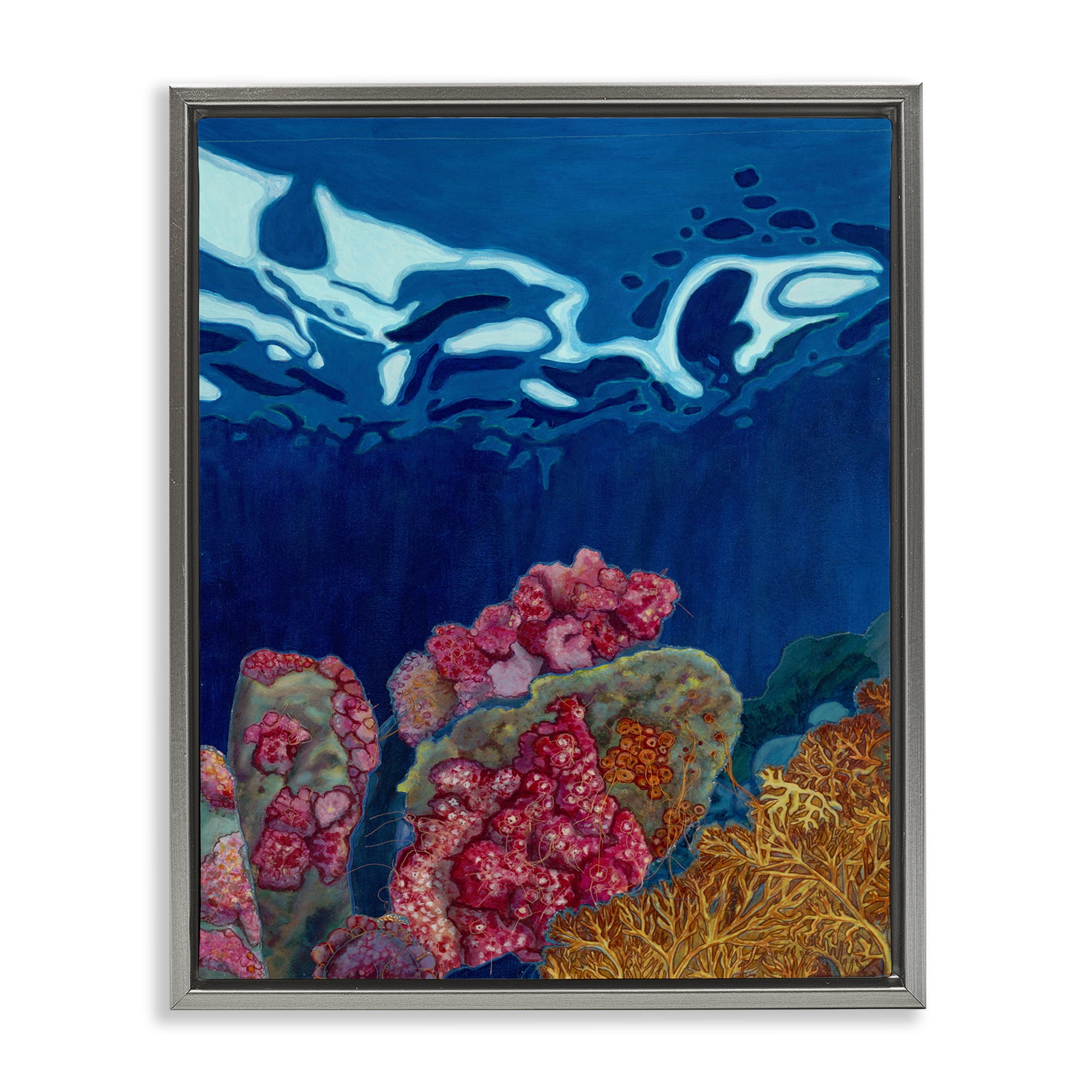Stupell Industries Abstract Underwater Coral Nautical & Beach Painting Gray Floater Framed Canvas Art Print Wall Art, 17 x 21