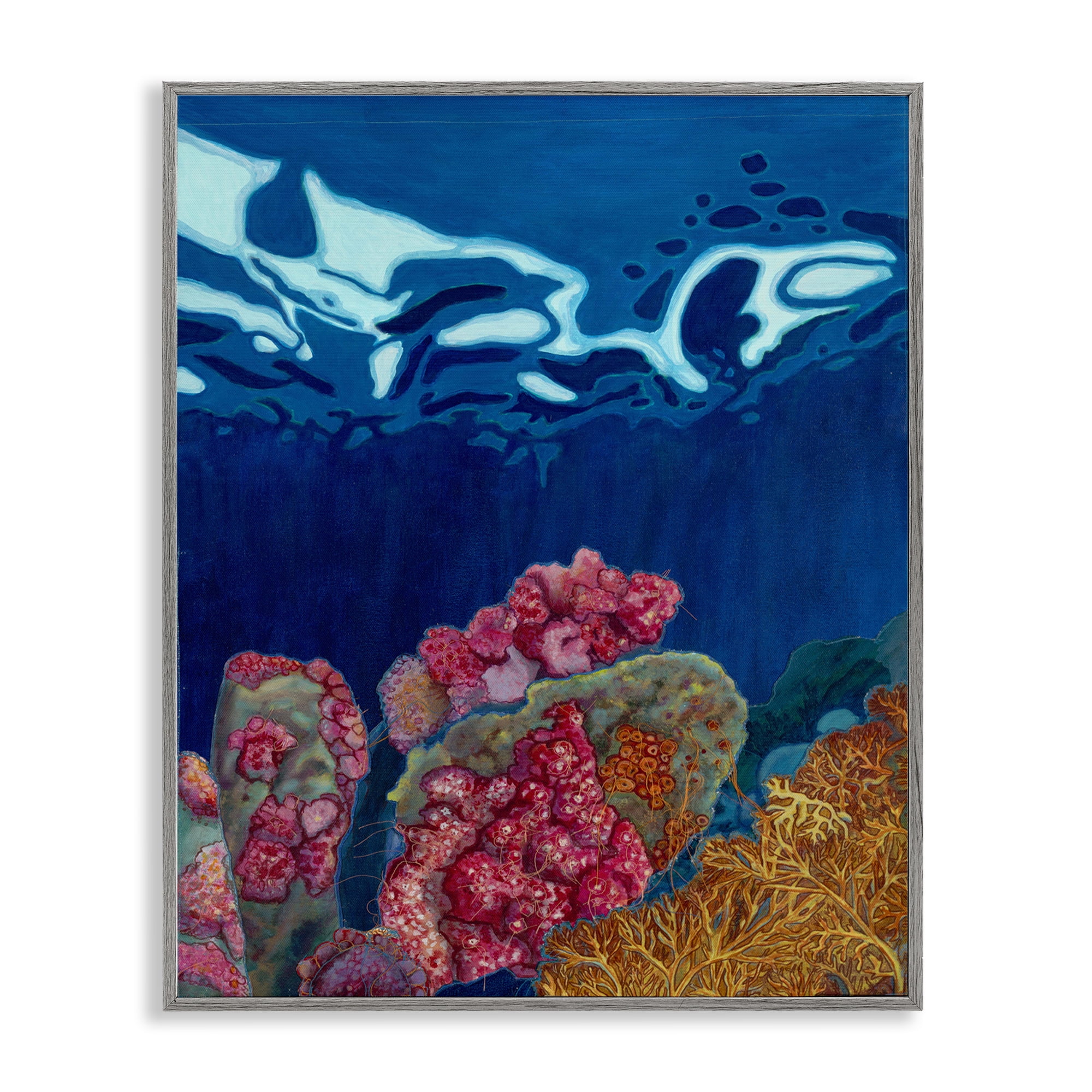Stupell Industries Abstract Underwater Coral Nautical & Beach Painting Gray Framed Art Print Wall Art, 11 x 14