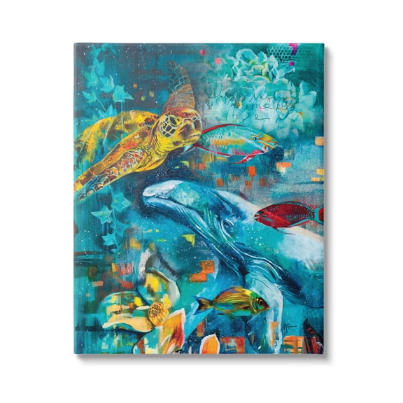 Stupell Industries Abstract Underwater Creatures Animals & Insects Painting Gallery Wrapped Canvas Art Print Wall Art, 16 x 20
