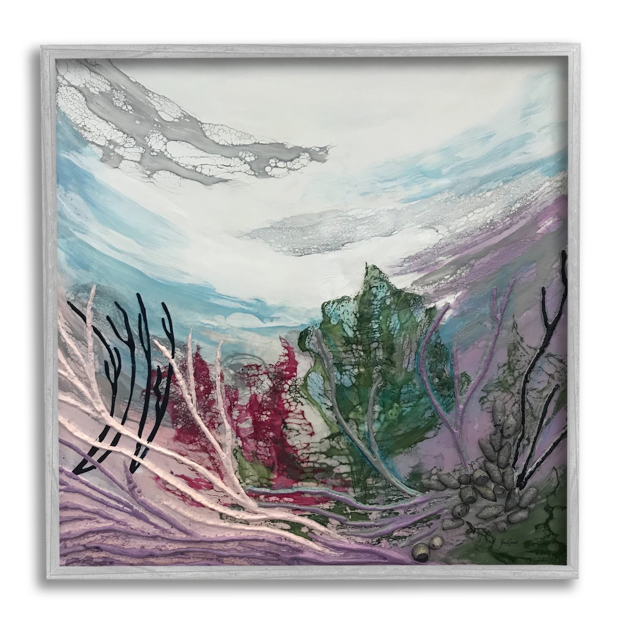 Stupell Industries Abstract Underwater Landscape Scene Floating Coral Plants Painting Gray Framed Art Print Wall Art, Design by Stacy Gresell
