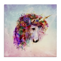 Stupell Industries Abstract Unicorn with Florals Fantasy & Sci-Fi Painting Wrapped Canvas Art Print Wall Art, 17 x 17