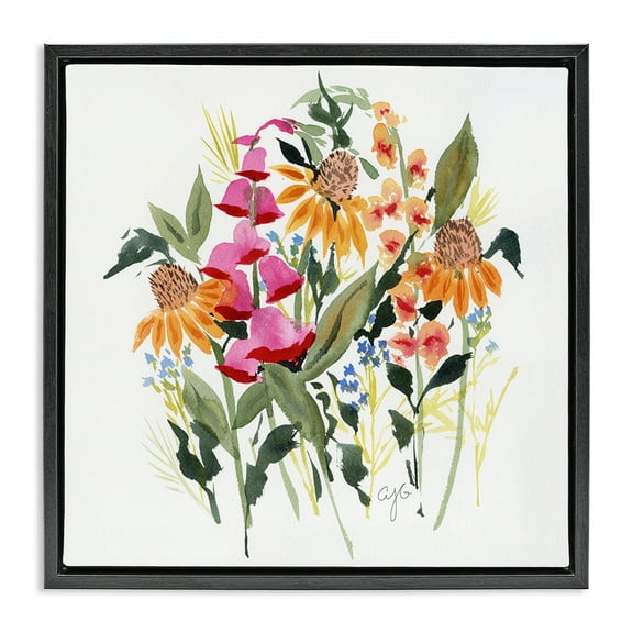 Stupell Industries Abstract Varied Bouquet Botanical & Floral Painting Black Floater Framed Art Print Wall Art, 18 x 18