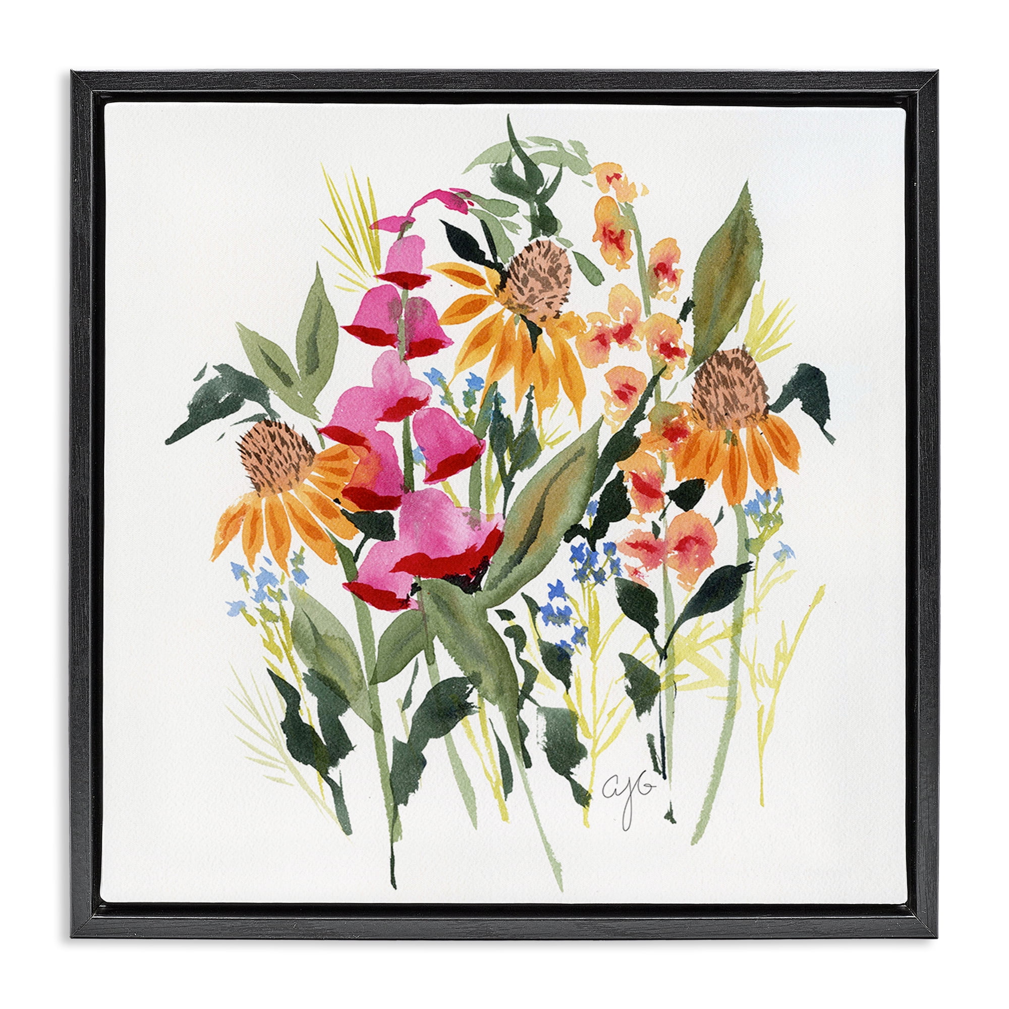 Stupell Industries Abstract Varied Bouquet Botanical & Floral Painting Black Floater Framed Art Print Wall Art, 25 x 25