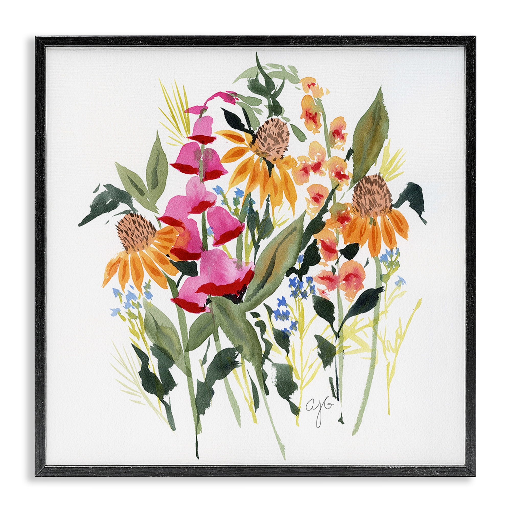 Stupell Industries Abstract Varied Bouquet Botanical & Floral Painting Black Framed Art Print Wall Art, 24 x 24