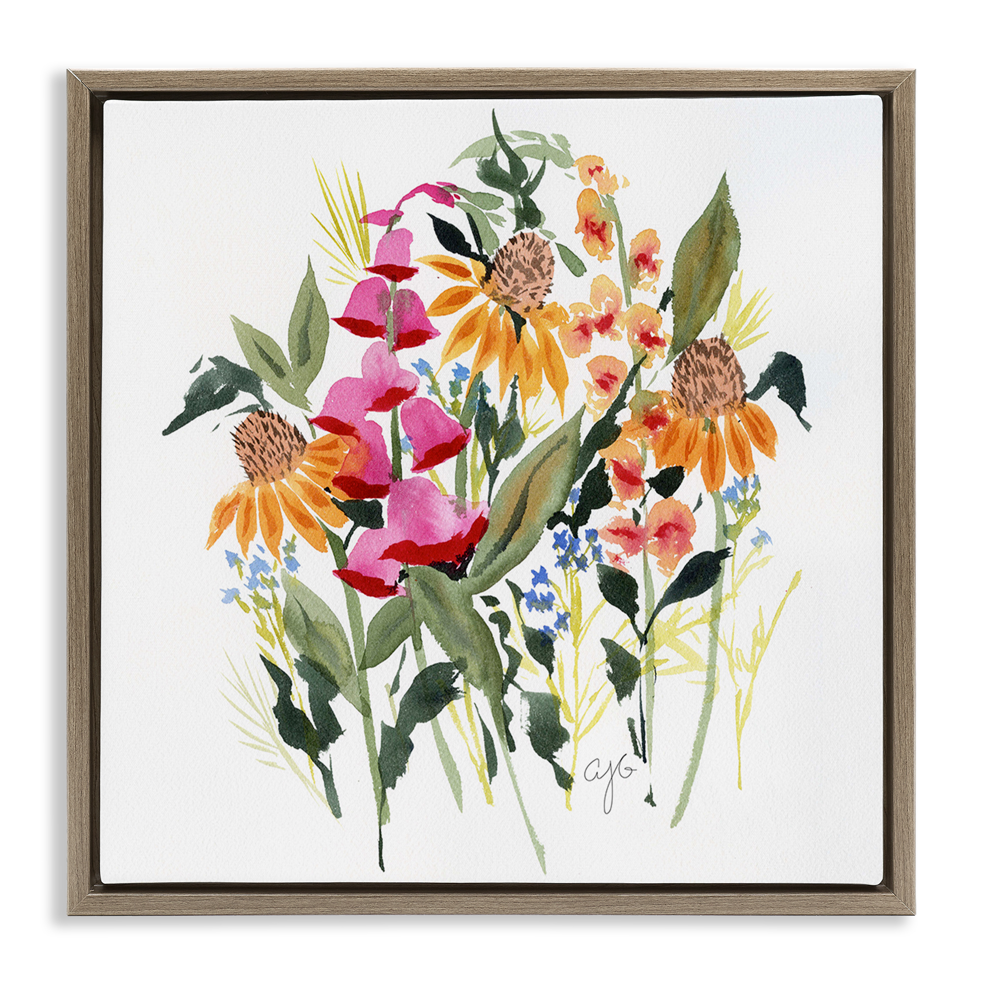 Stupell Industries Abstract Varied Bouquet Botanical & Floral Painting Brown Floater Framed Art Print Wall Art, 25 x 25