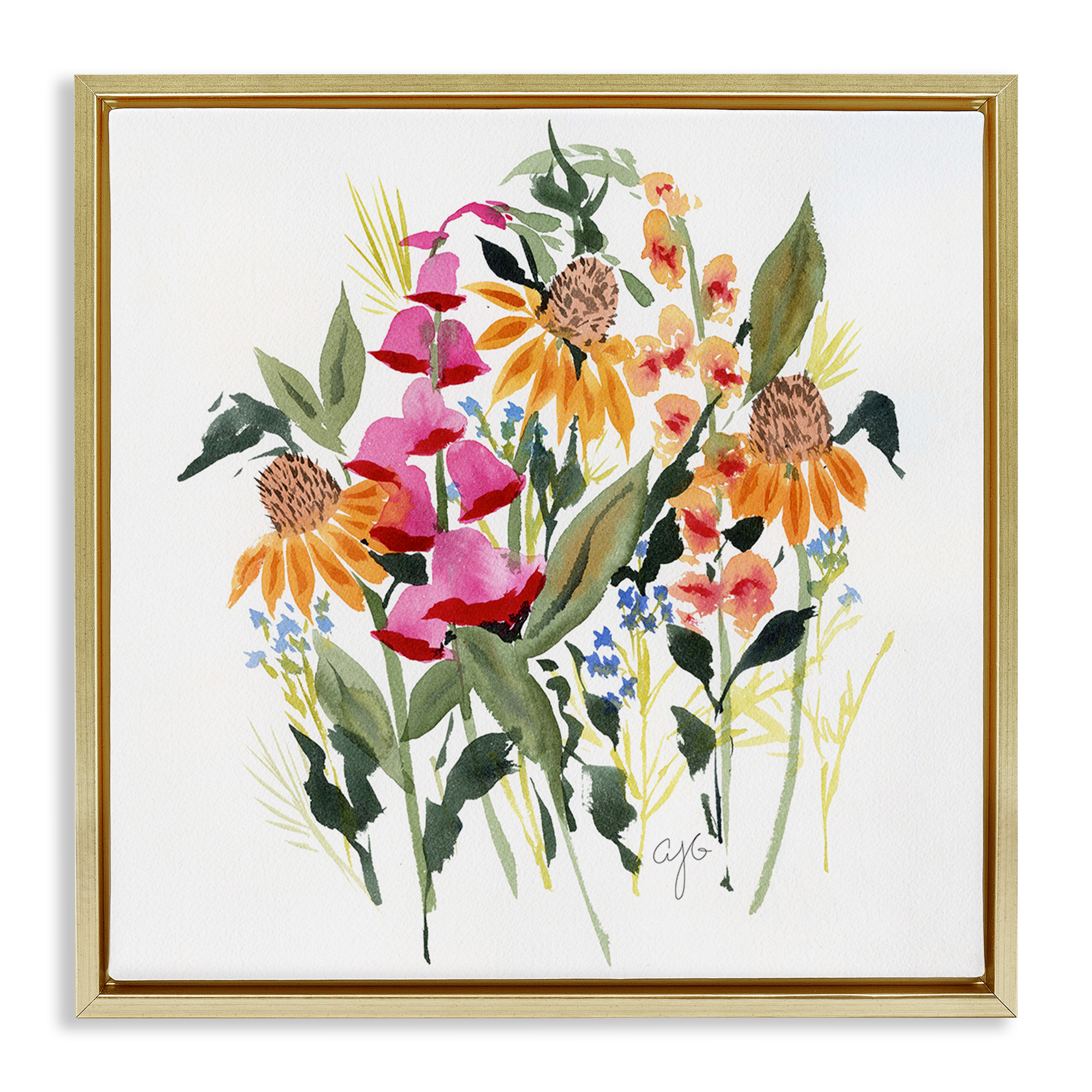 Stupell Industries Abstract Varied Bouquet Botanical & Floral Painting Gold Floater Framed Art Print Wall Art, 18 x 18