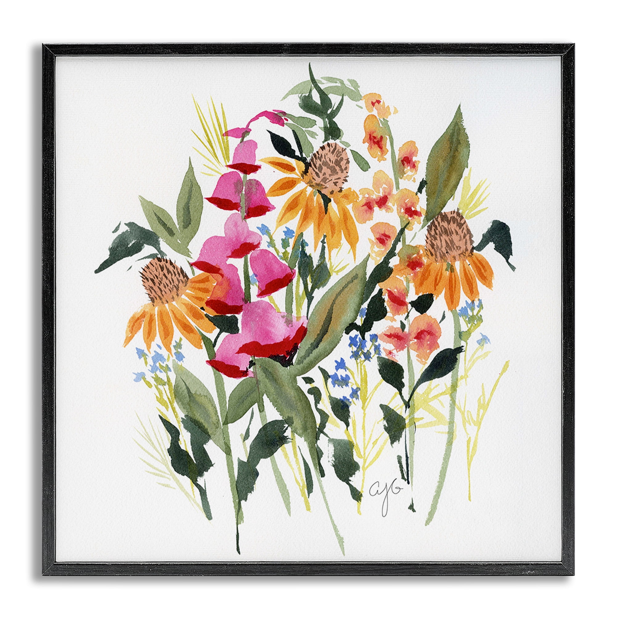 Stupell Industries Abstract Varied Bouquet Botanical & Floral Painting Gray Framed Art Print Wall Art, 12 x 12