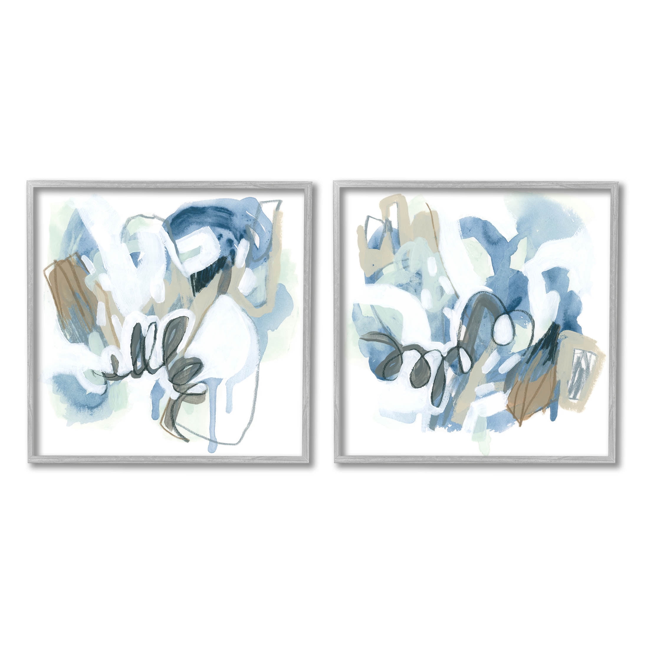 Stupell Industries Abstract Varied Nautical Squiggles Graphic Art Gray Framed Art Print Wall Art, Set of 2, Design by June Erica Vess