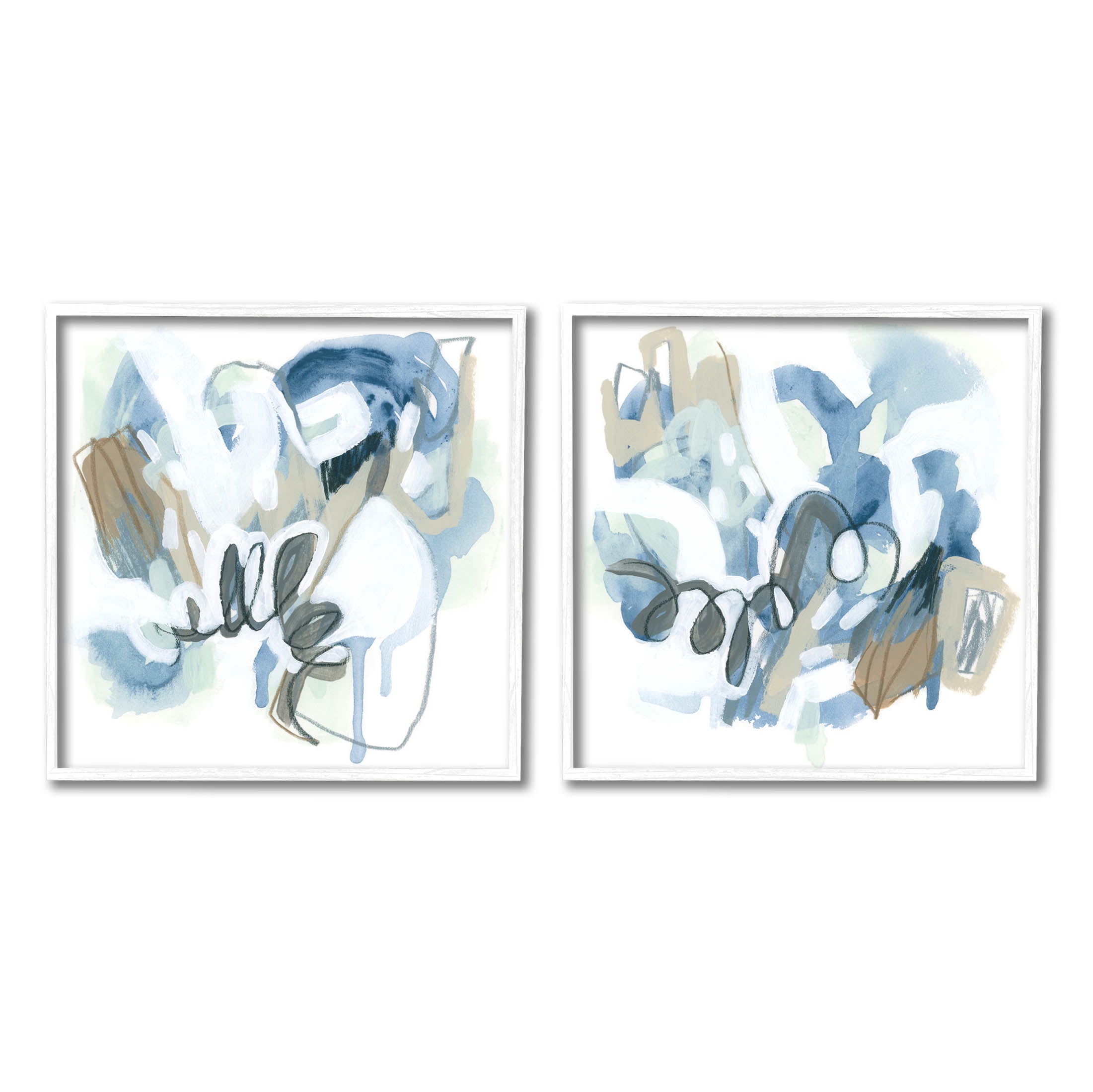 Stupell Industries Abstract Varied Nautical Squiggles Graphic Art White Framed Art Print Wall Art, Set of 2, Design by June Erica Vess