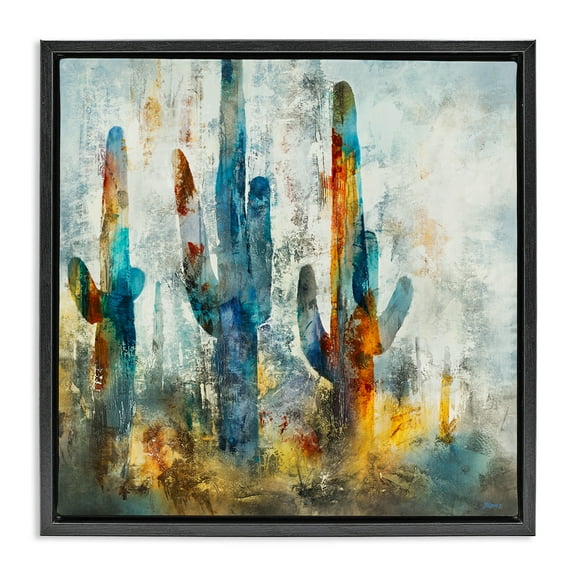 Stupell Industries Abstract Vibrant Cacti Silhouettes Landscape Painting Black Floater Framed Canvas Art Print Wall Art, 18 x 18