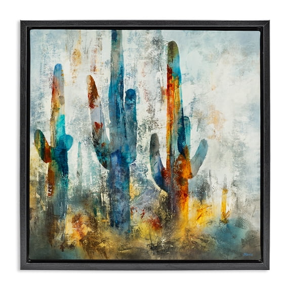 Stupell Industries Abstract Vibrant Cacti Silhouettes Landscape Painting Black Floater Framed Canvas Art Print Wall Art, 25 x 25