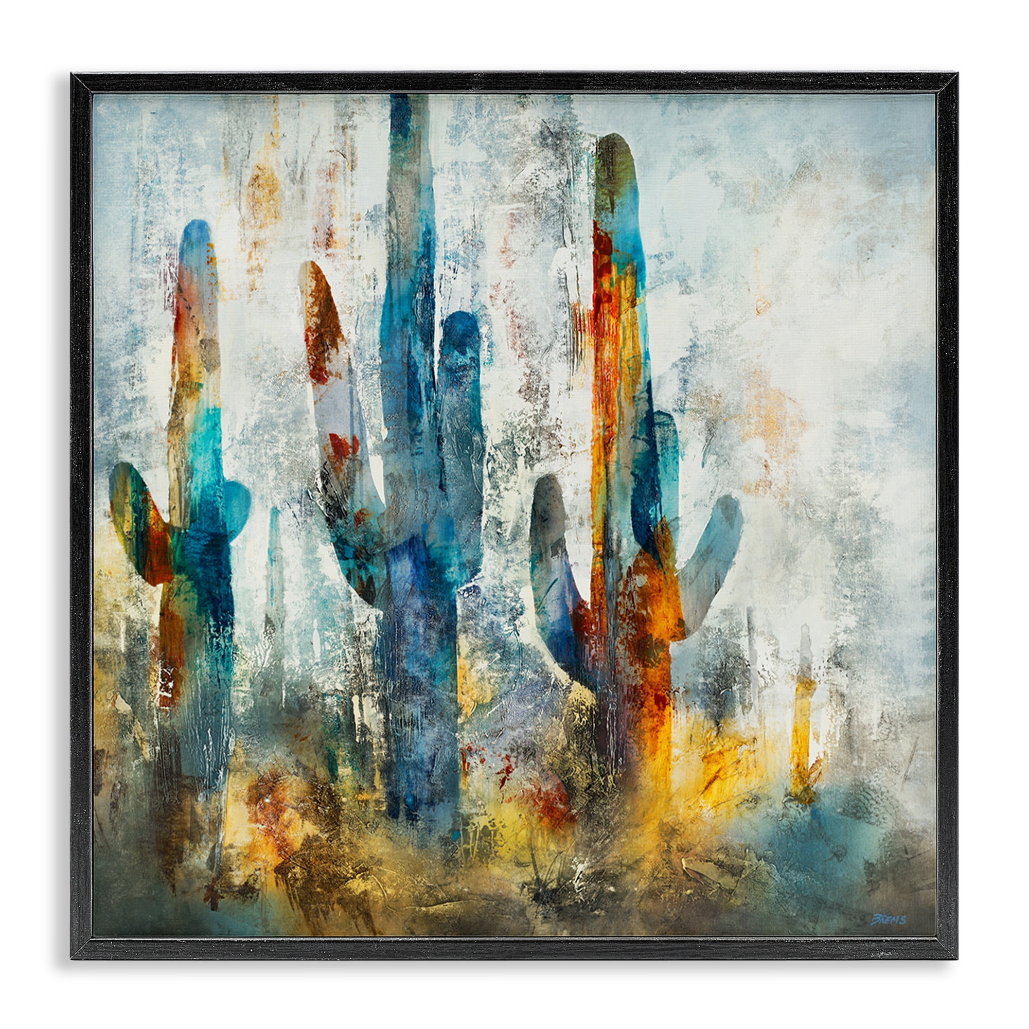 Stupell Industries Abstract Vibrant Cacti Silhouettes Landscape Painting Black Framed Art Print Wall Art, 24 x 24