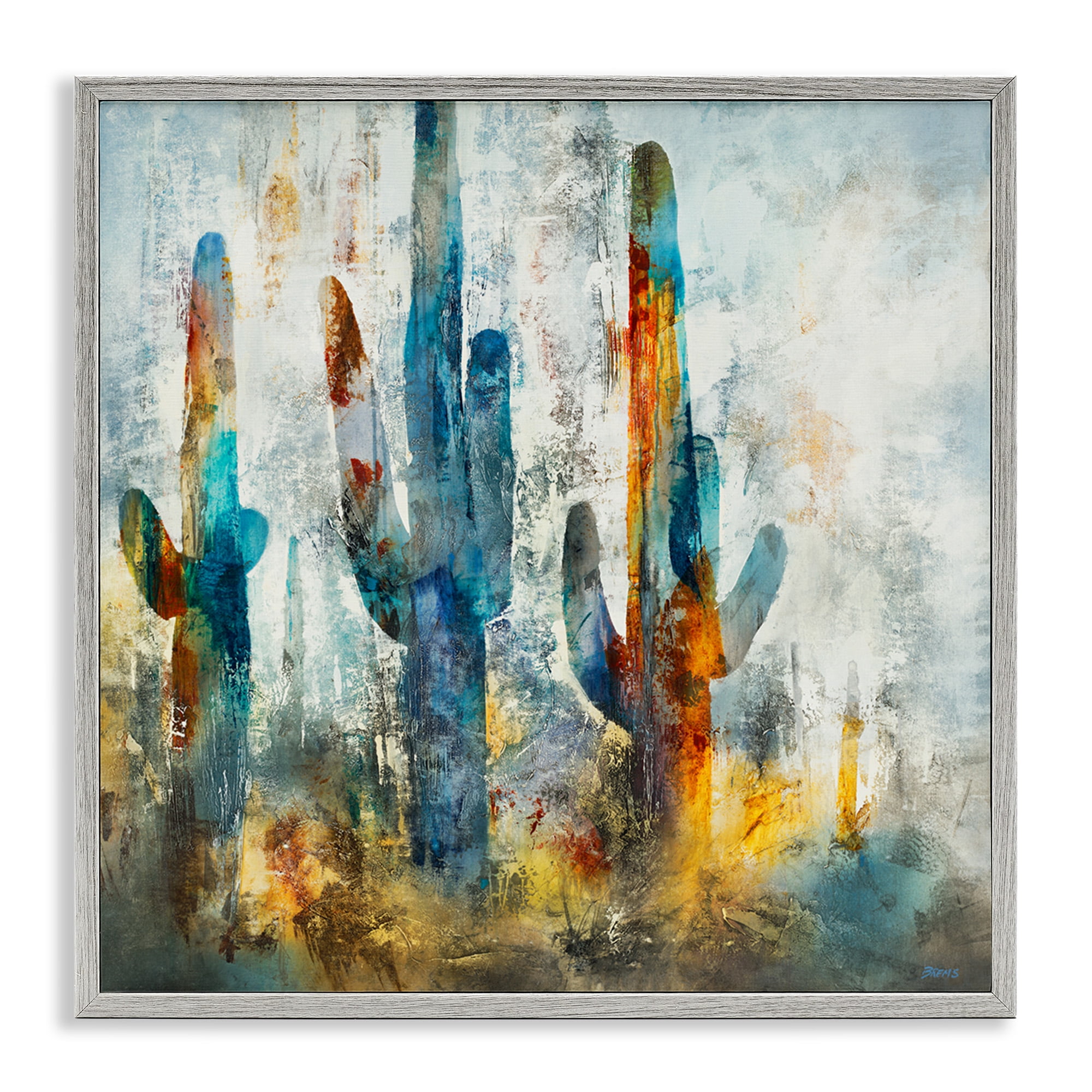Stupell Industries Abstract Vibrant Cacti Silhouettes Landscape Painting Gray Framed Art Print Wall Art, 24 x 24