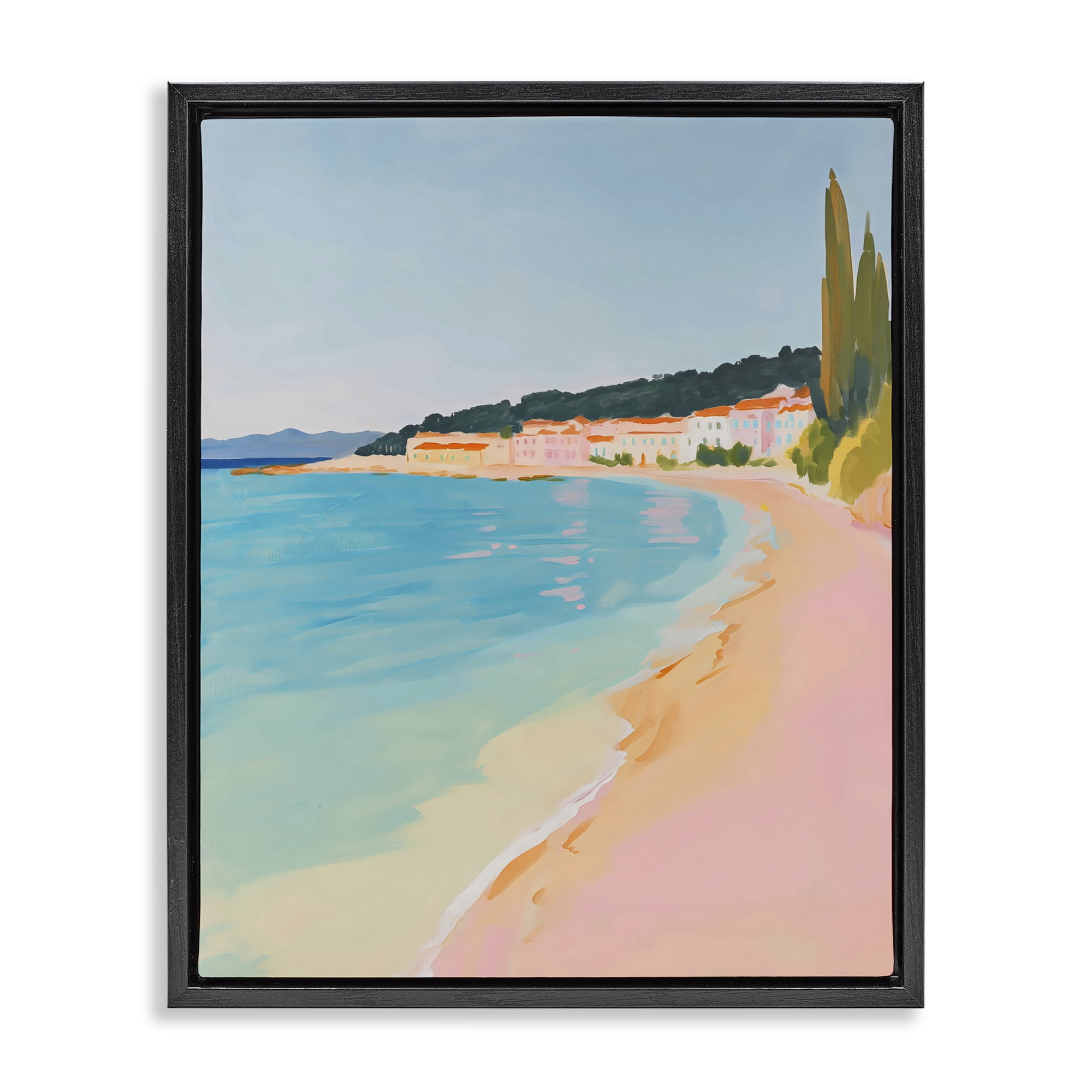 Stupell Industries Abstract Village By The Sea Black Framed Floater Canvas Wall Art, design by The Prints Vibe