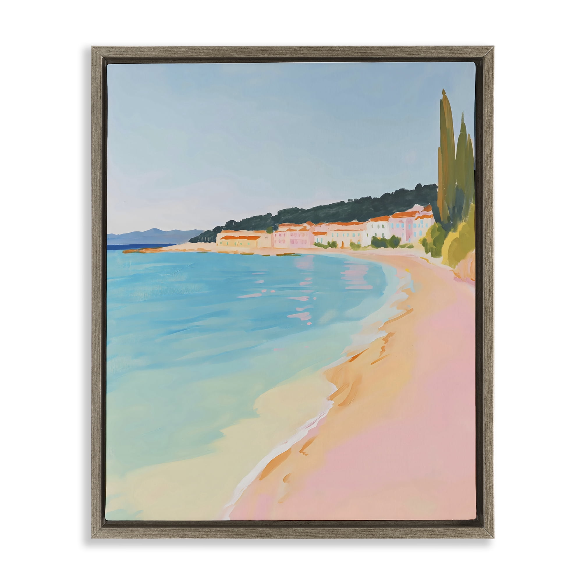 Stupell Industries Abstract Village By The Sea Brown Framed Floater Canvas Wall Art, design by The Prints Vibe