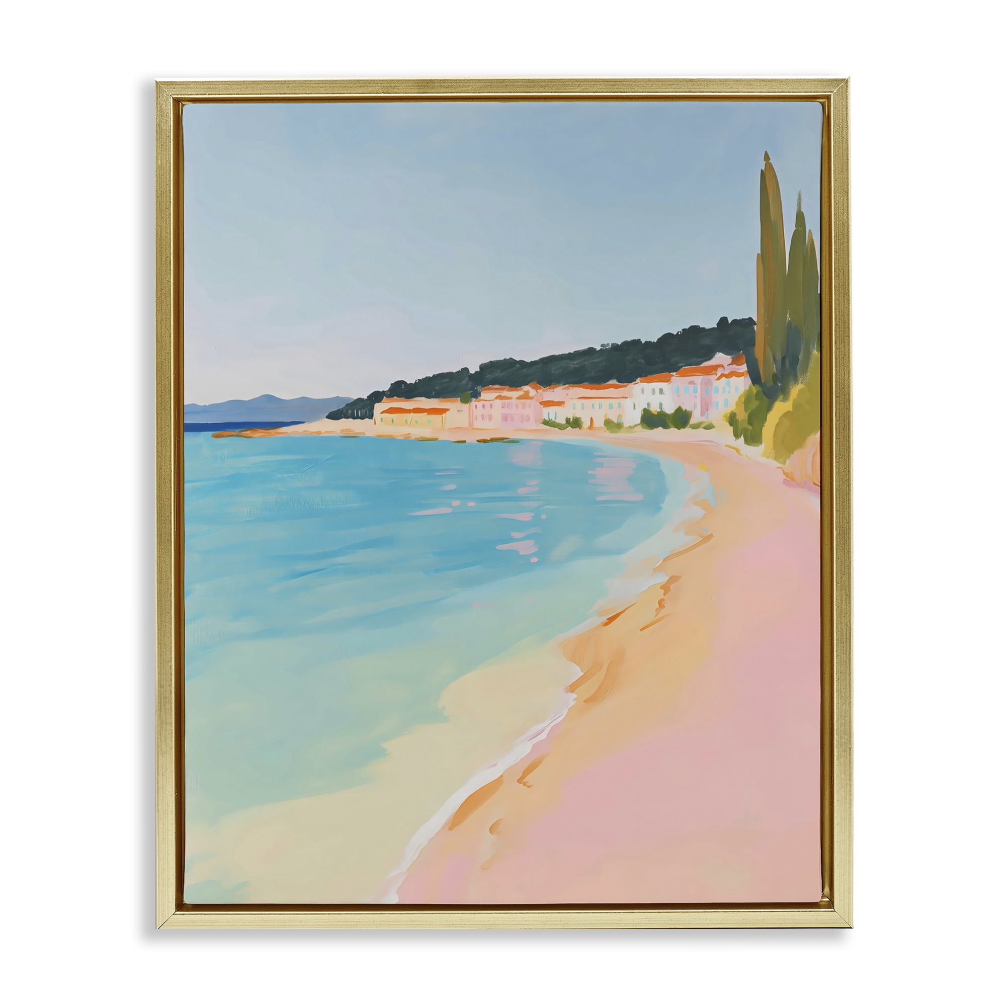 Stupell Industries Abstract Village By The Sea Gold Framed Floater Canvas Wall Art, design by The Prints Vibe