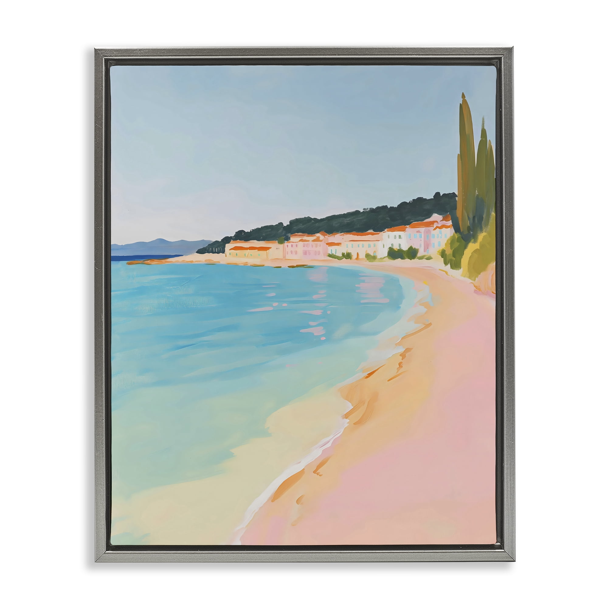 Stupell Industries Abstract Village By The Sea Gray Framed Floater Canvas Wall Art, design by The Prints Vibe