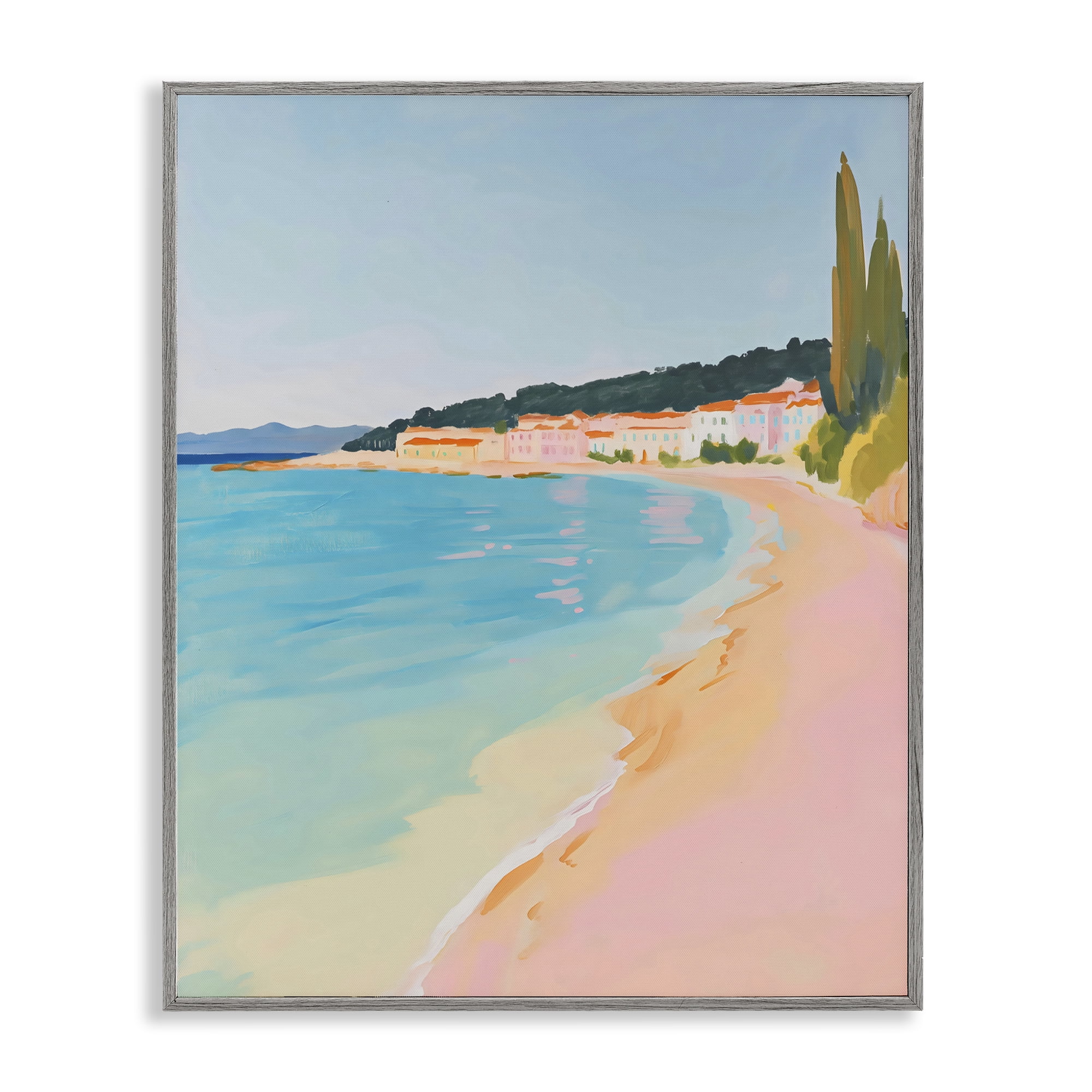 Stupell Industries Abstract Village By The Sea Gray Framed Giclee Art, design by The Prints Vibe