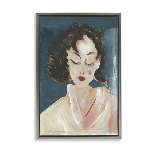 Stupell Industries Abstract Vintage Female Gray Framed Floater Canvas Wall Art design by casa cartissi, 31 x 21